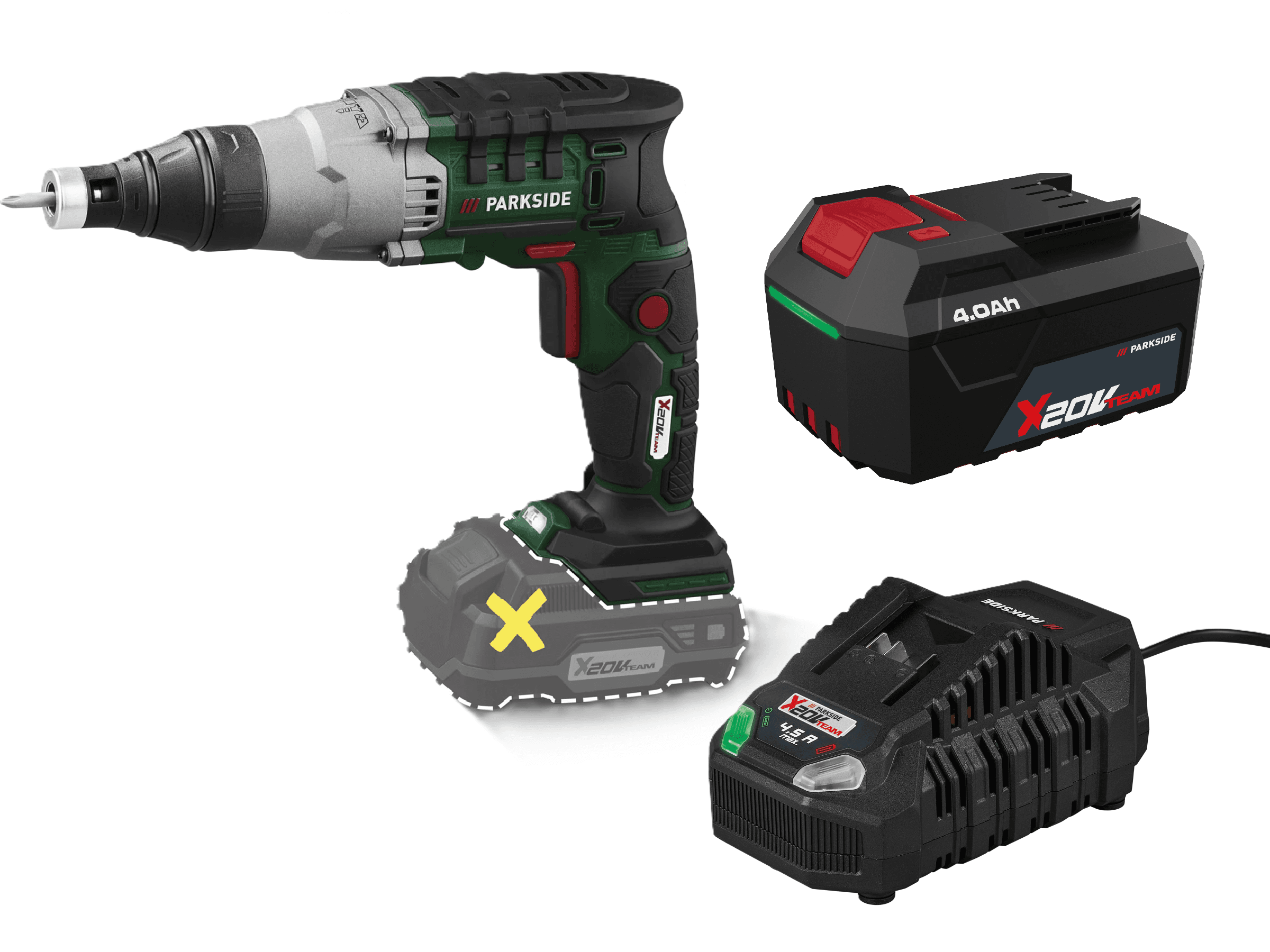PARKSIDE® Aku skrutkovač na sadrokartón PTBSA 20-Li B2 + Akumulátor 20 V/4 Ah + Rýchlonabíjačka 20 V/4,5 A 1