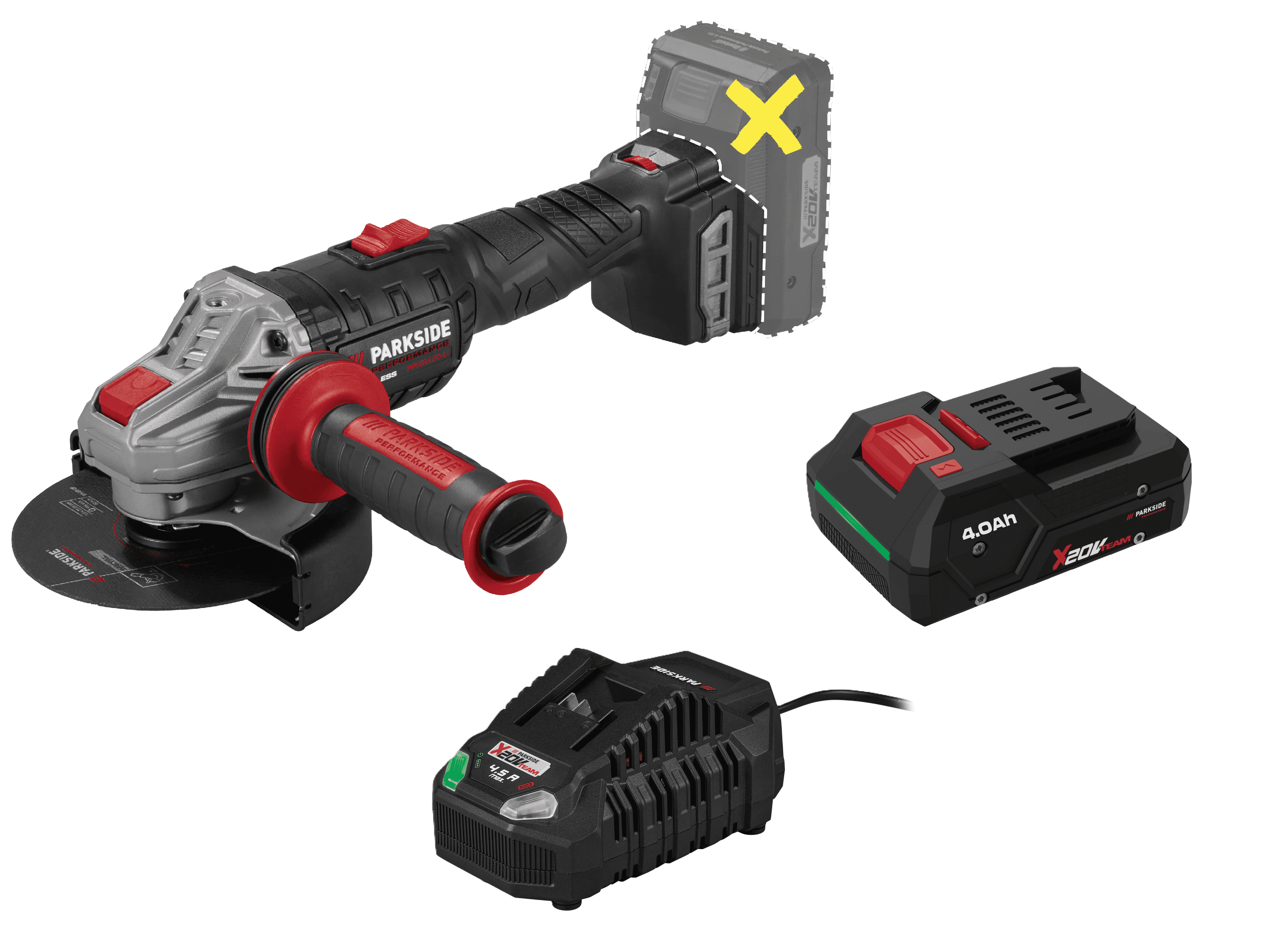 PARKSIDE® Aku uhlová brúska 20 V PPWSA 20 Li A1 + Smart akumulátor 20 V/4 Ah + Rýchlonabíjačka 20 V/4,5 A 1