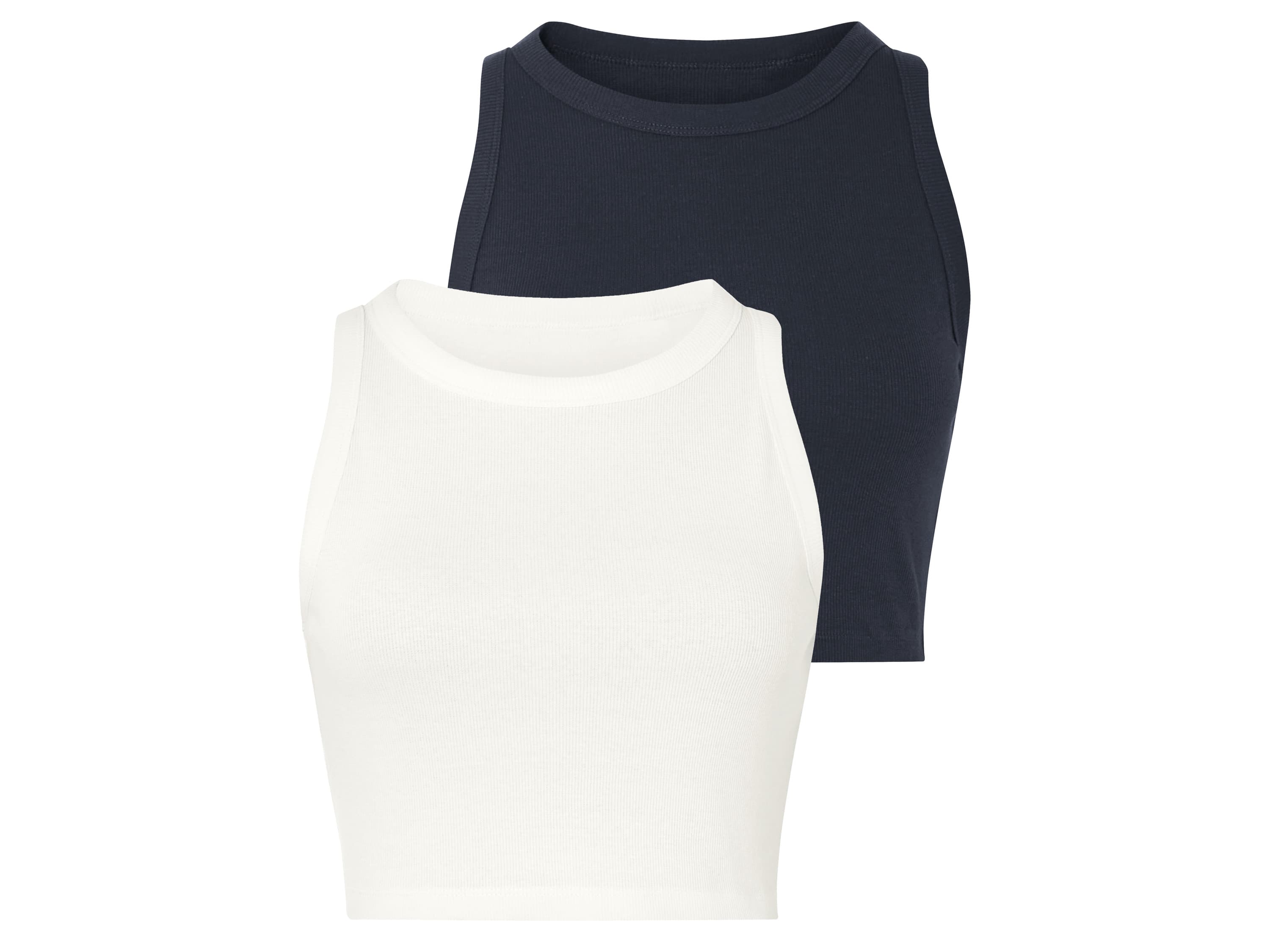 esmara® Dámsky rebrovaný crop top, 2 kusy (biela/navy modrá, L (44/46))