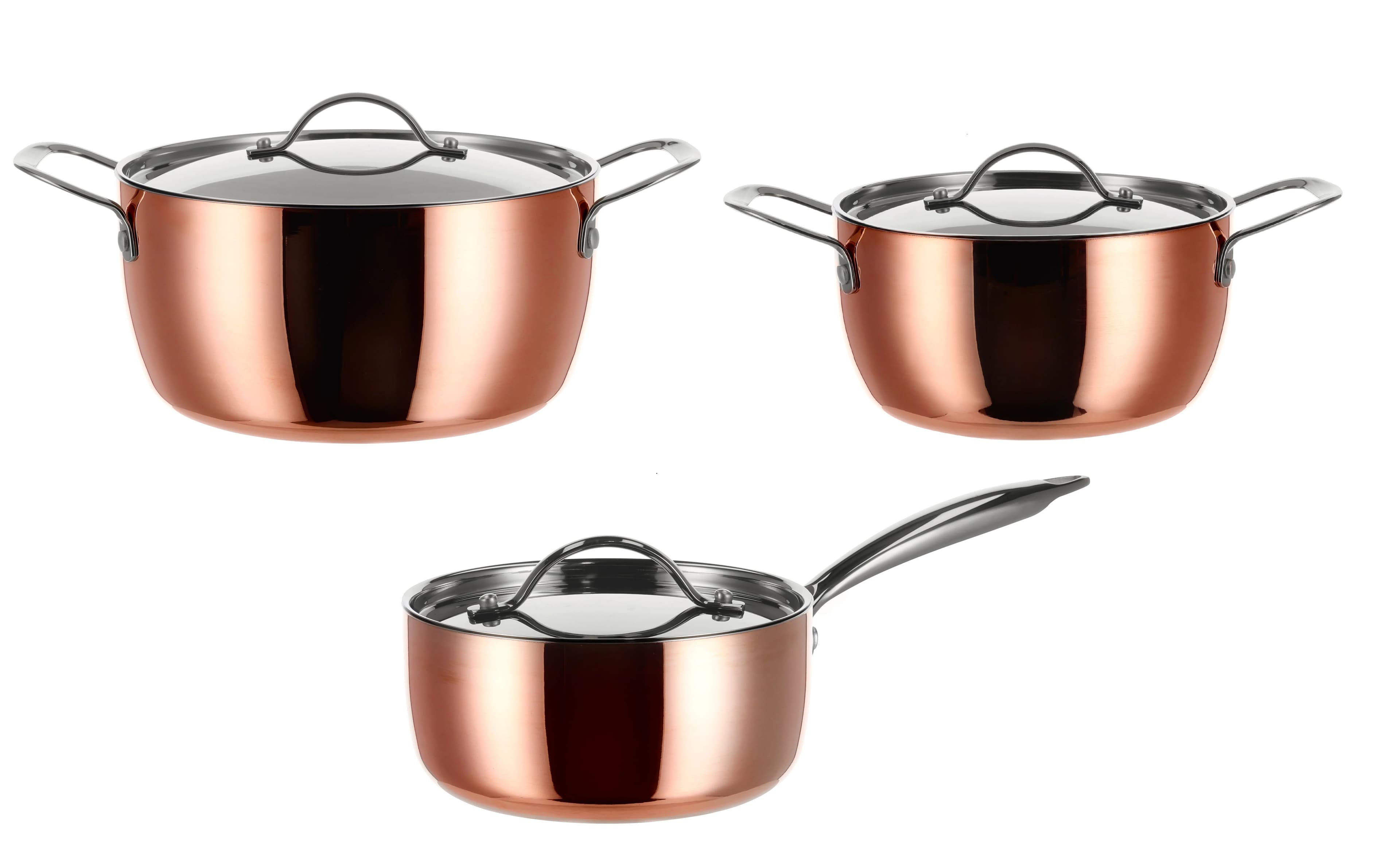 SILVERCREST® Hrniec s medenou vrstvou Premium, 24 cm + Hrniec, 20 cm + Kastról, 16 cm