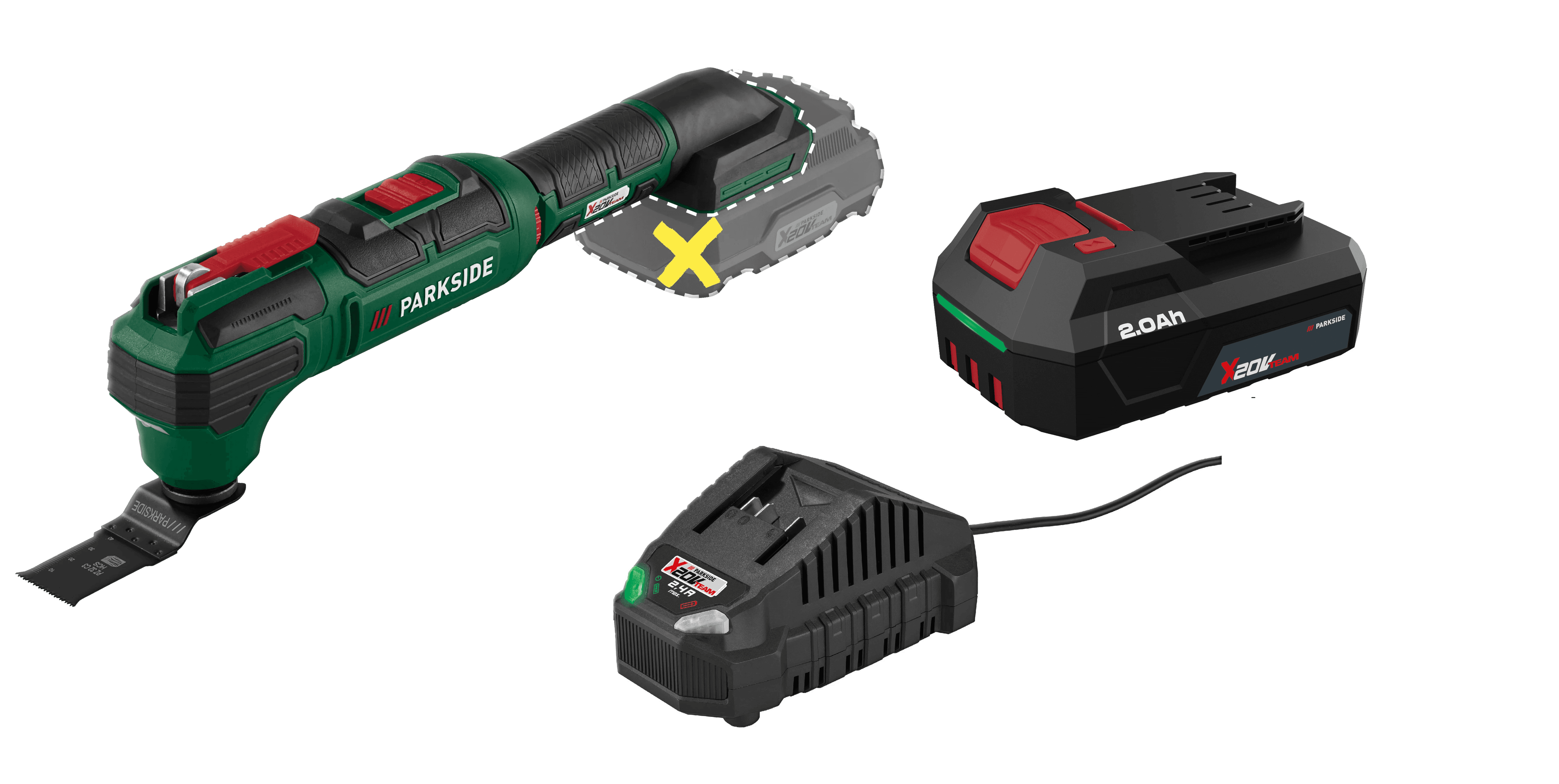 PARKSIDE® Aku multifunkčné náradie PAMFW 20-Li C3 + Akumulátor 20 V/2 Ah PAP 202 A1 + Nabíjačka na akumulátor 20 V/2,4 A PLG 20 C1 1