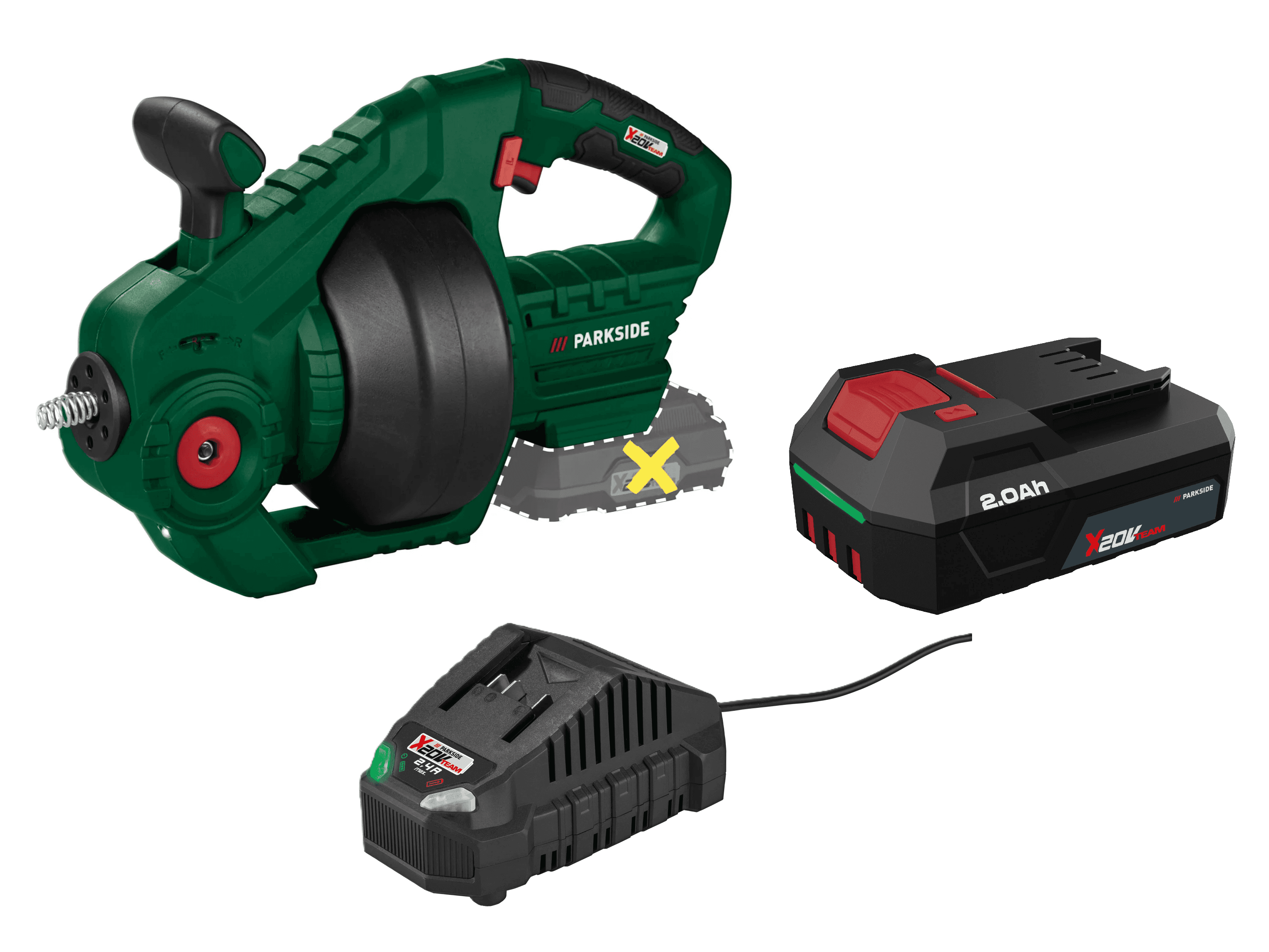 PARKSIDE® Aku čistič potrubia PARRW 20-Li A1 + Akumulátor 20 V/2 Ah + Nabíjačka na akumulátor 20 V/2,4 A 1
