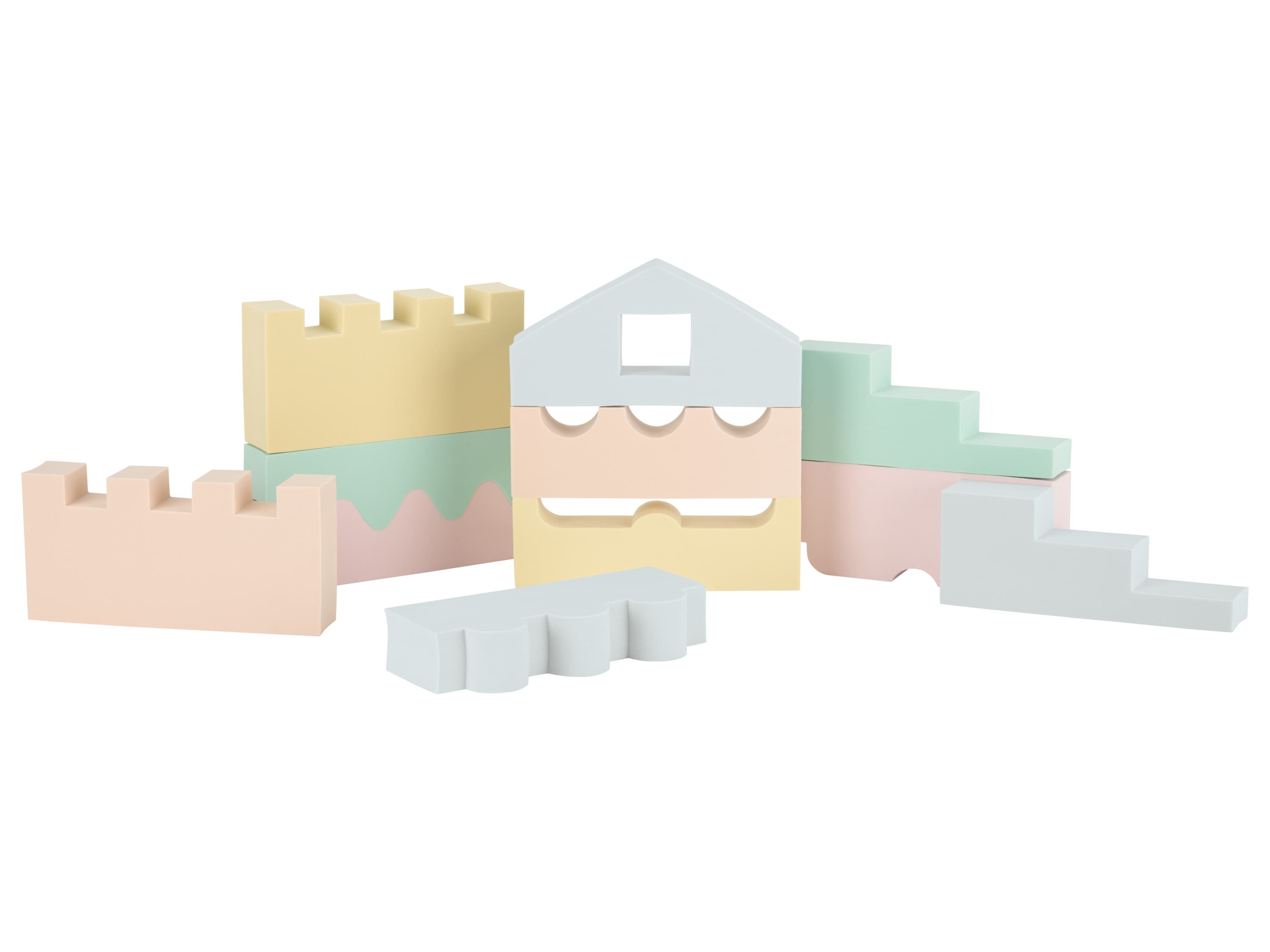 Playtive Stavebné puzzle kocky, 11-dielna súprava (pastelová)