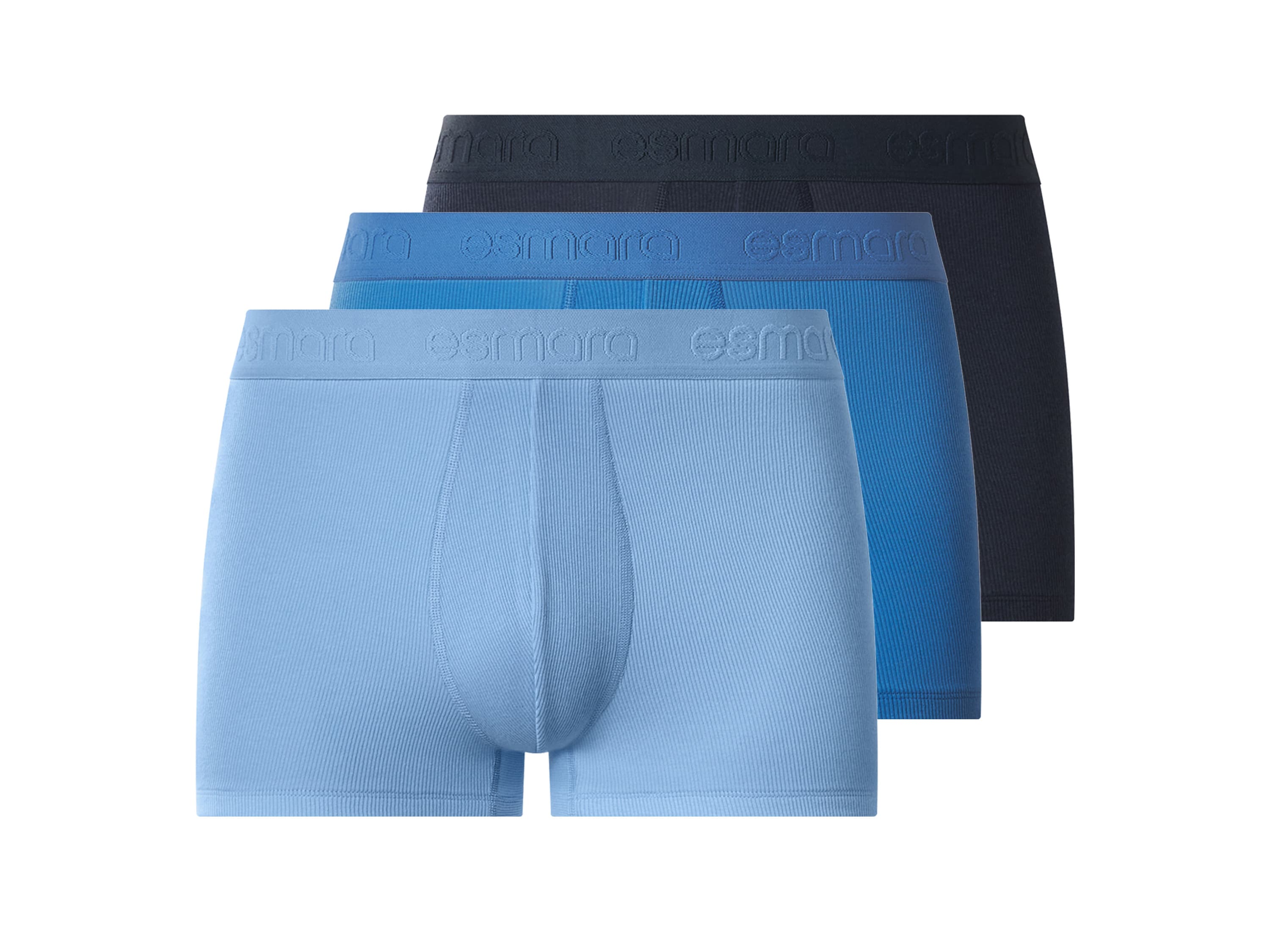 esmara Men Pánske boxerky s dvojitým rebrovaním, 3 kusy (navy modrá/tmavomodrá/bledomodrá, 5/M)