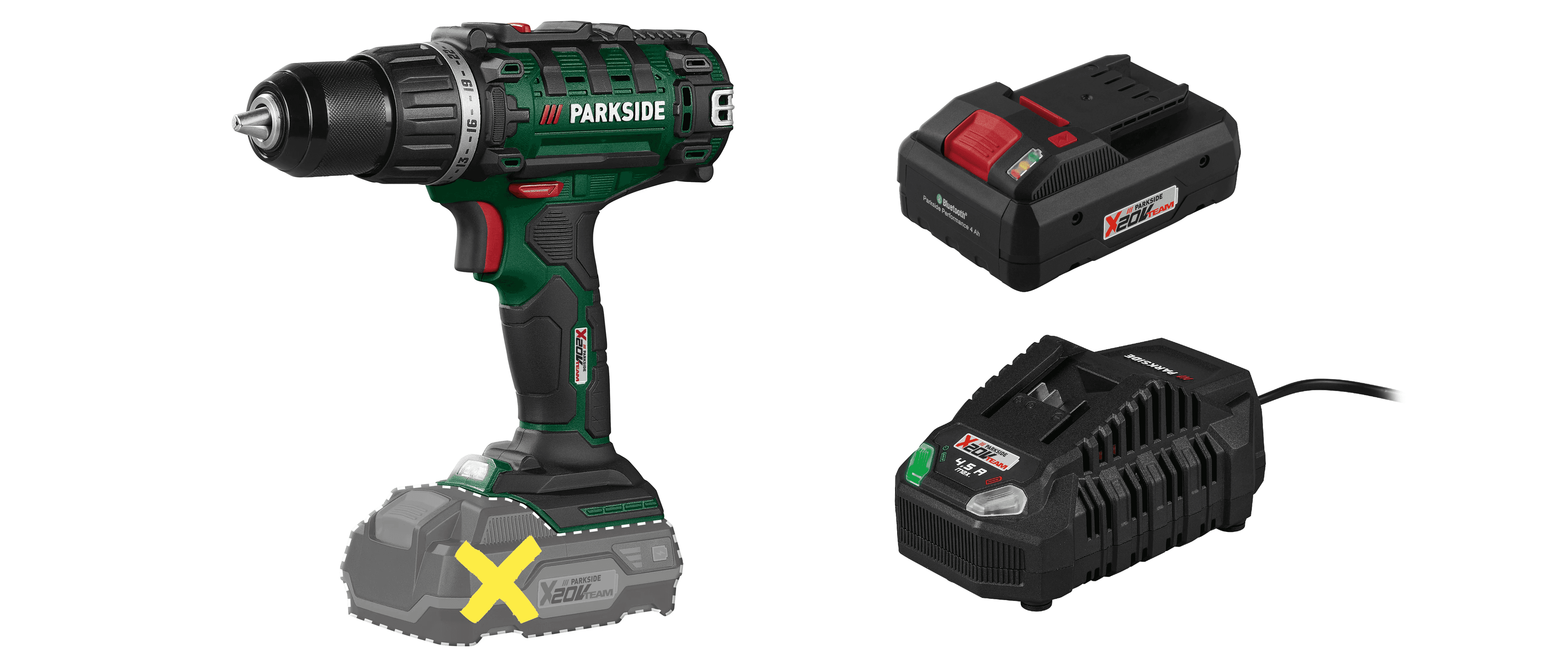 PARKSIDE® Aku vŕtací skrutkovač 20 V PABS 20 Li I9 + Smart akumulátor 20 V/4 Ah PAPS 204 B1 + Rýchlonabíjačka 20 V/4,5 A PLG 20 C3