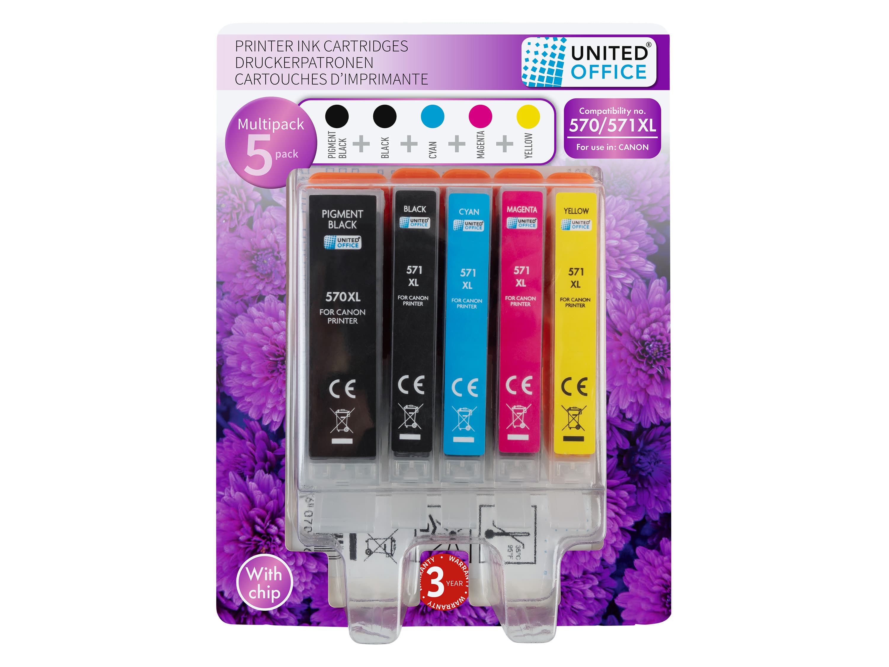 UNITED OFFICE® Náplne do tlačiarne Canon Multipack, 5 kusov (570/571)