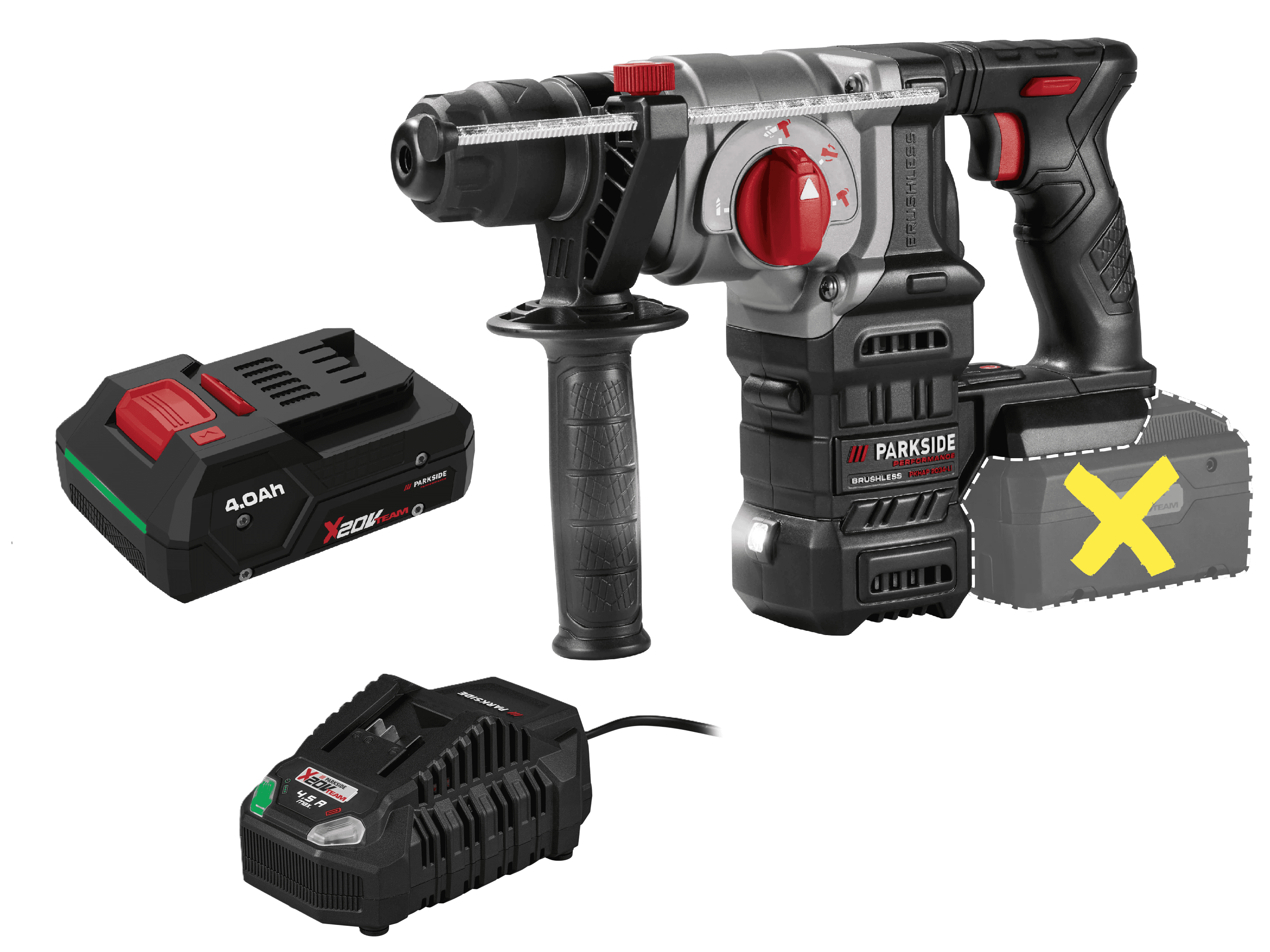 PARKSIDE® Aku kombinované kladivo PKHAP 2034-Li B1 + Smart akumulátor 20 V/4 Ah + Rýchlonabíjačka 20 V/4,5 A 1