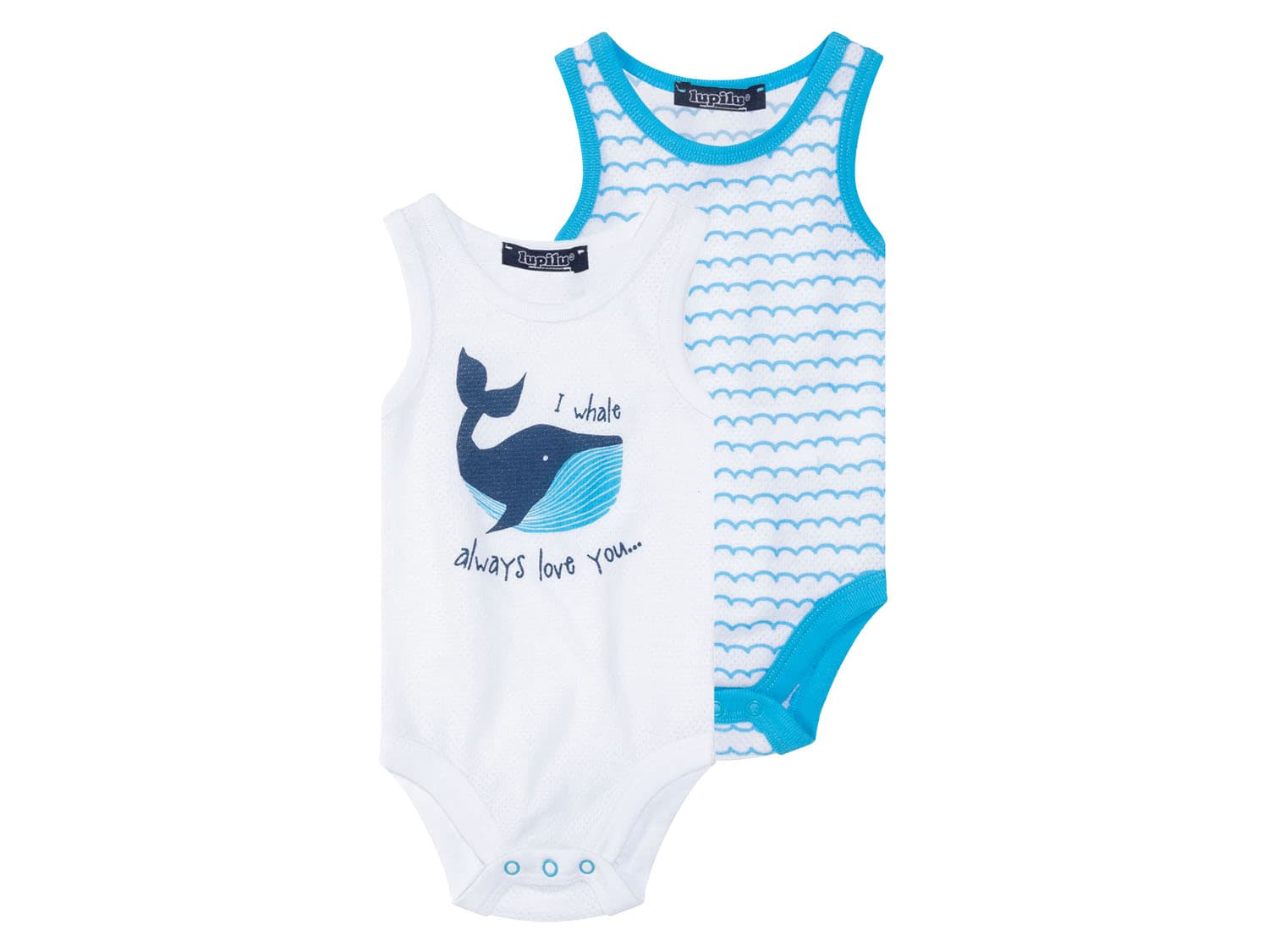lupilu® Chlapčenské body pre bábätká, 2 kusy (biela/modrá, 50/56) 1