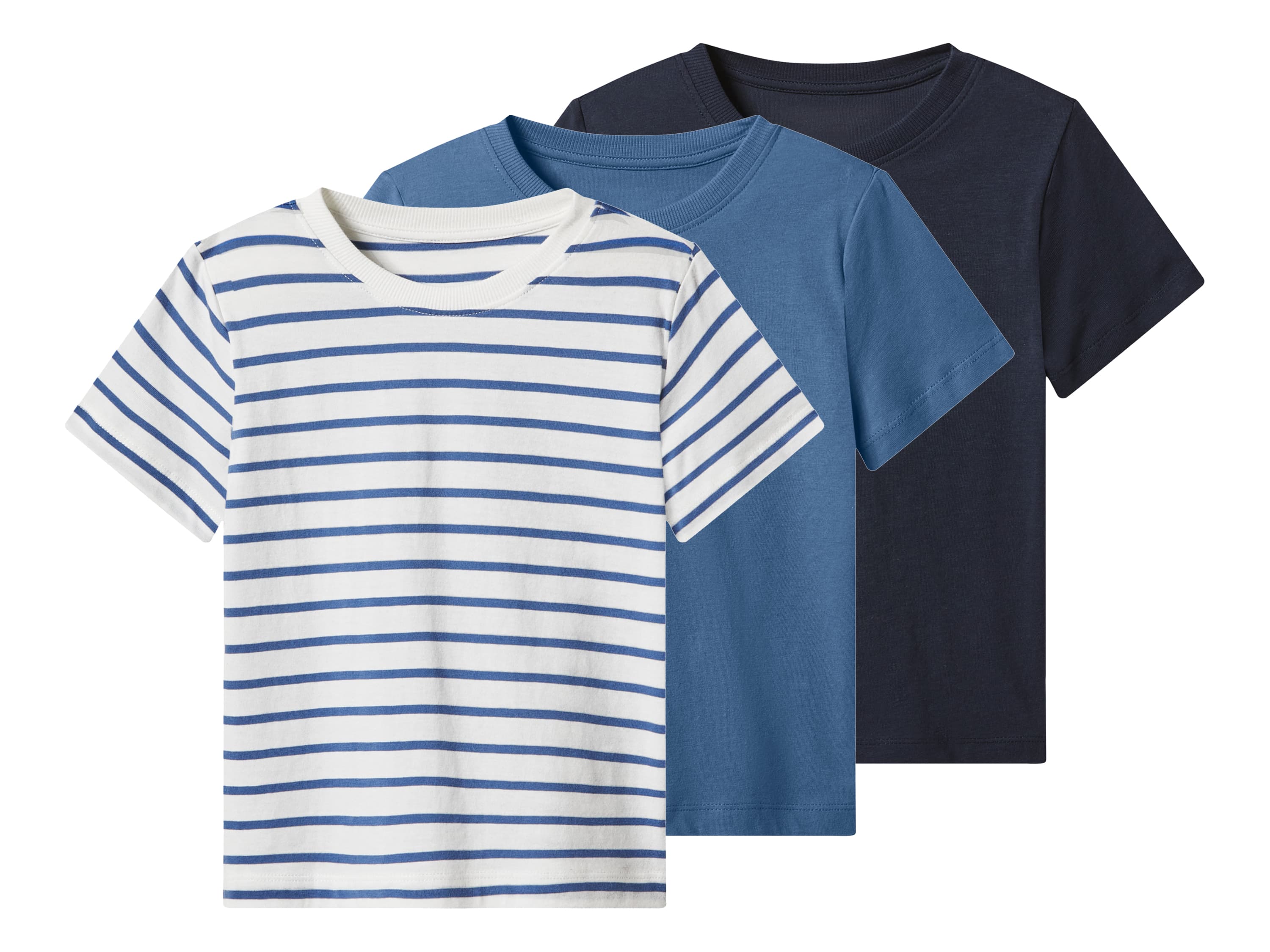 lupilu® Detské tričko, 3 kusy (pruhy/modrá/navy modrá, 110/116)