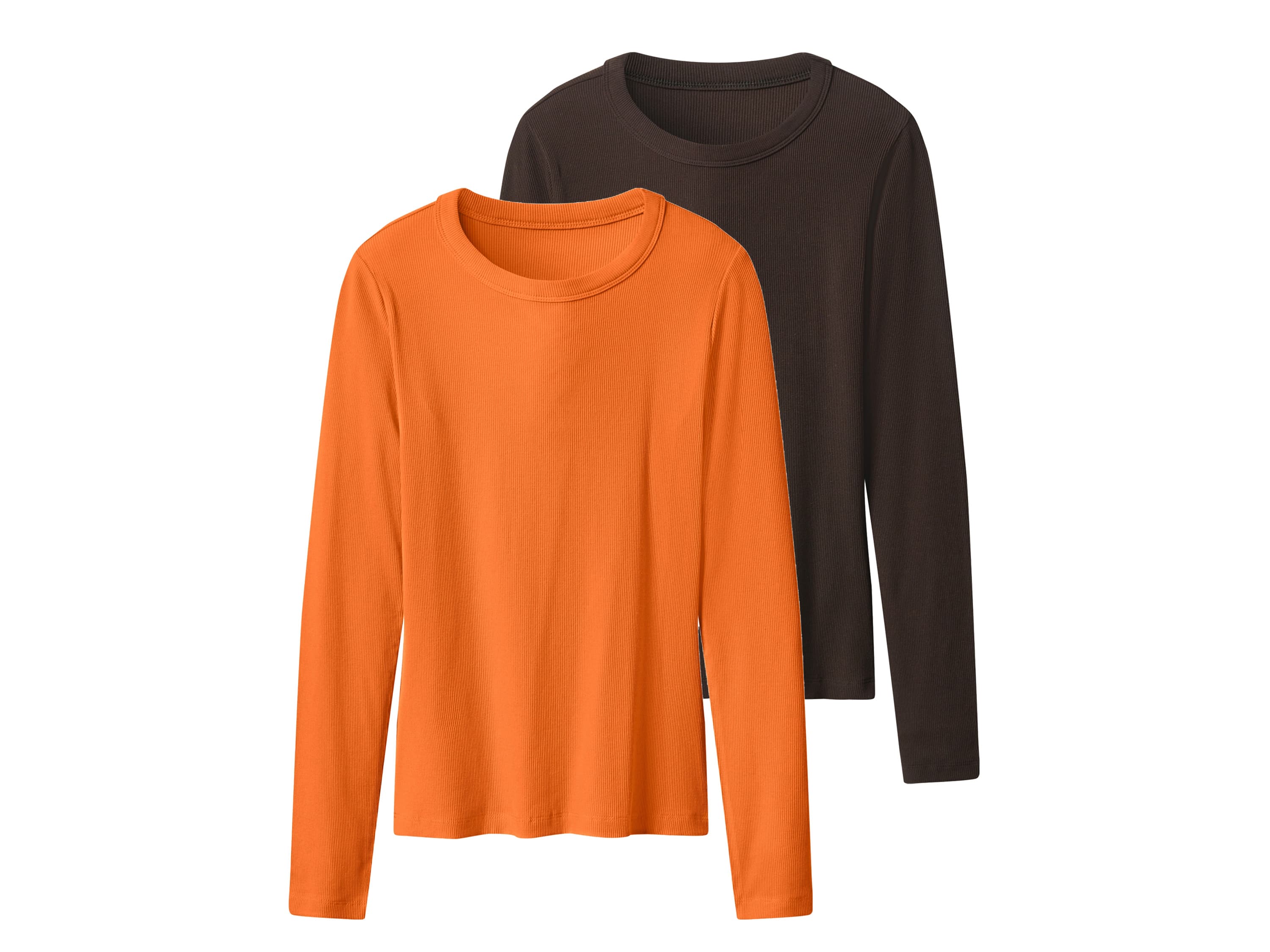 esmara® Tričko s dlhým rukávom, 2 kusy (tmavohnedá/oranžová, S (36/38))