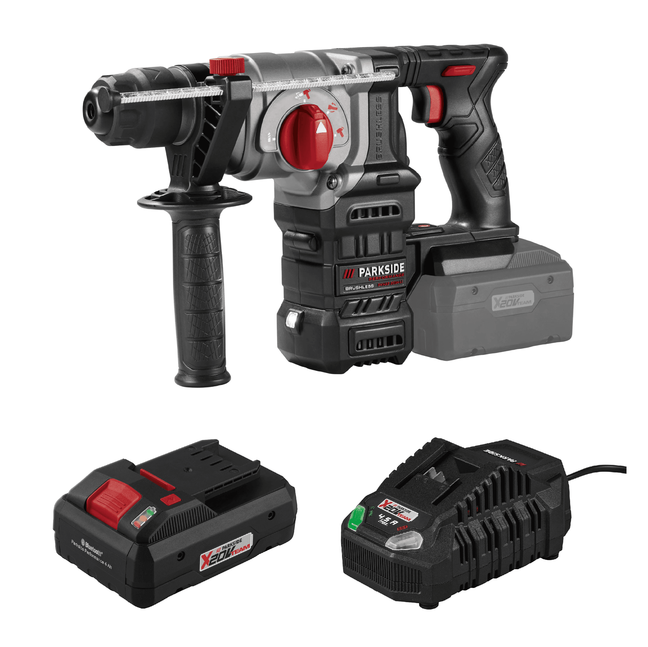 PARKSIDE PERFORMANCE® Aku kombinované kladivo PKHAP 2034-Li B1 + Smart akumulátor 20 V/4 Ah + Rýchlonabíjačka akumulátora 20 V/4,5 A 1