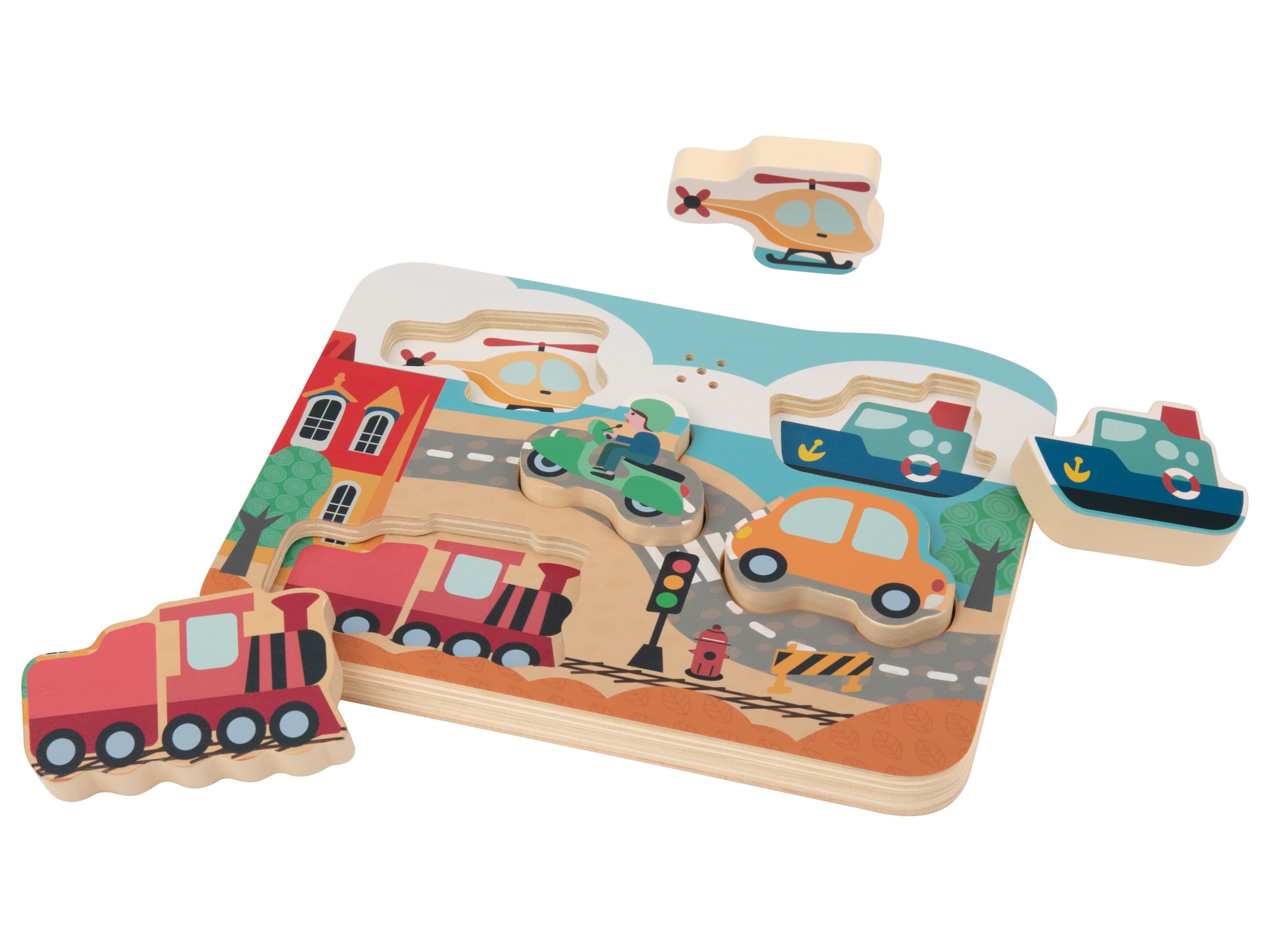 lupilu® Drevené puzzle so zvukovými efektmi (mesto)