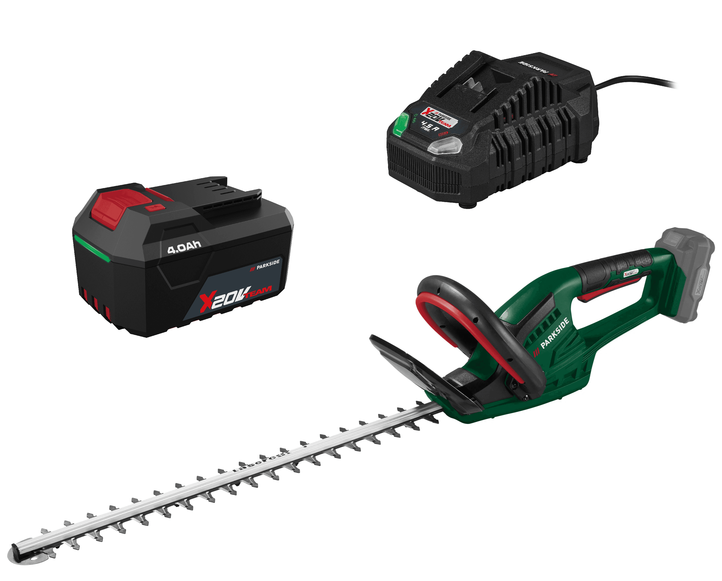 PARKSIDE® Aku nožnice na živý plot PHSA 20-Li D4 + Rýchlonabíjačka akumulátora 20 V/4,5 A + Akumulátor 20 V/4 Ah 1