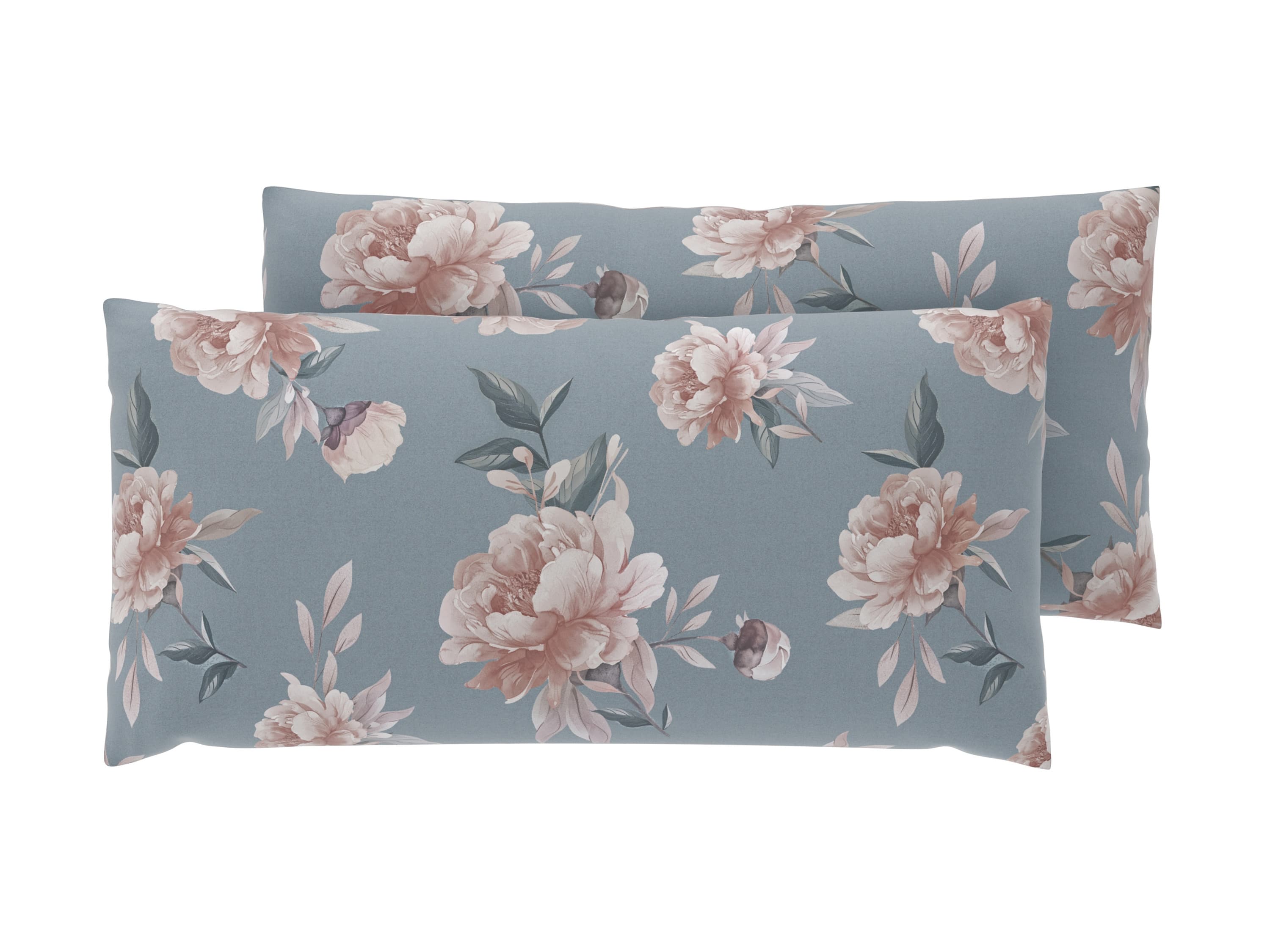 LIVARNO® Obliečky na vankúše z bavlny Renforcé, 40 x 80 cm, 2 kusy (kvety/modrá)