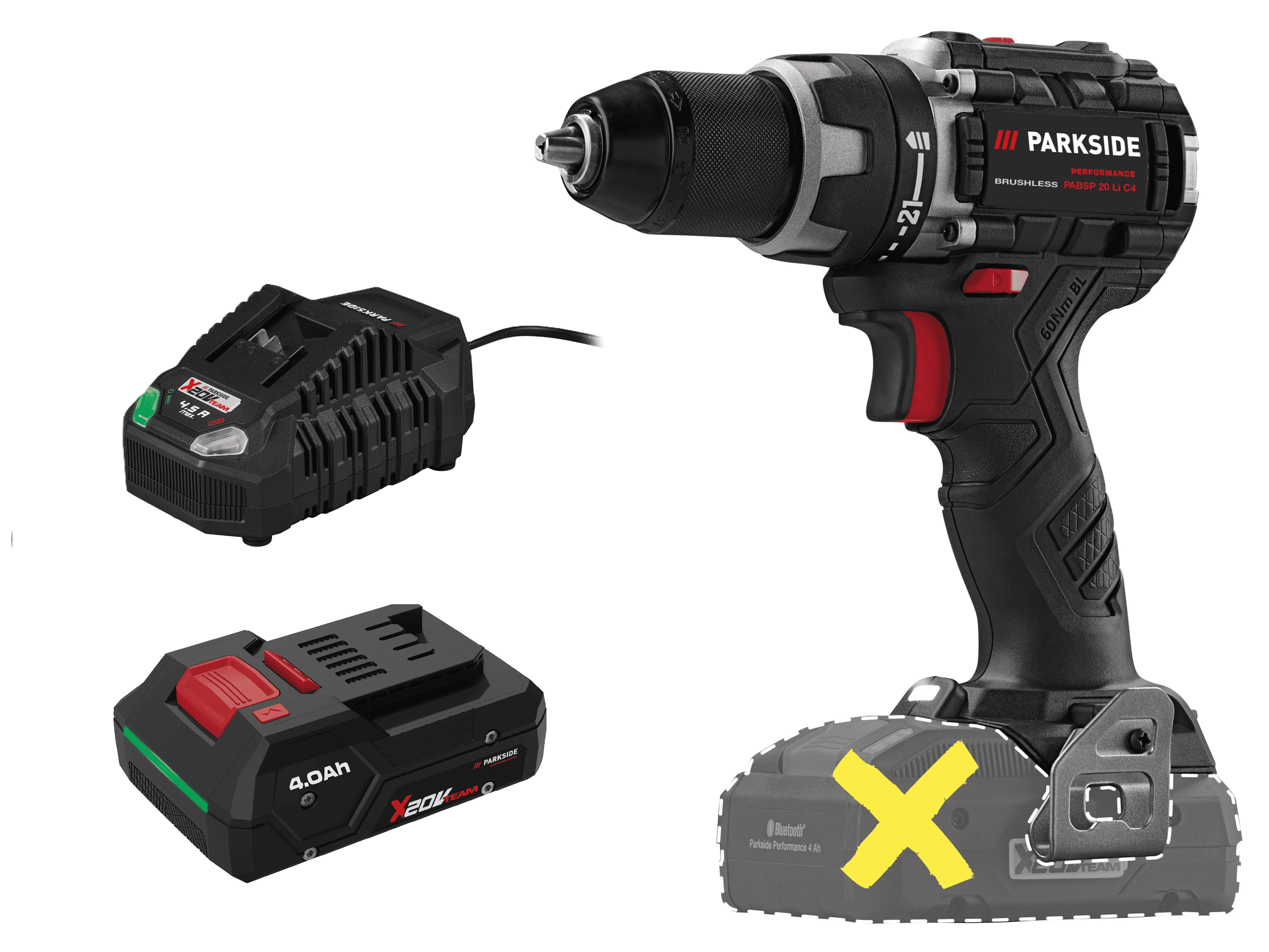 PARKSIDE® Aku vŕtací skrutkovač 20 V PABSP 20 Li C4 + Smart akumulátor 20 V/4 Ah + Rýchlonabíjačka 20 V/4,5 A
