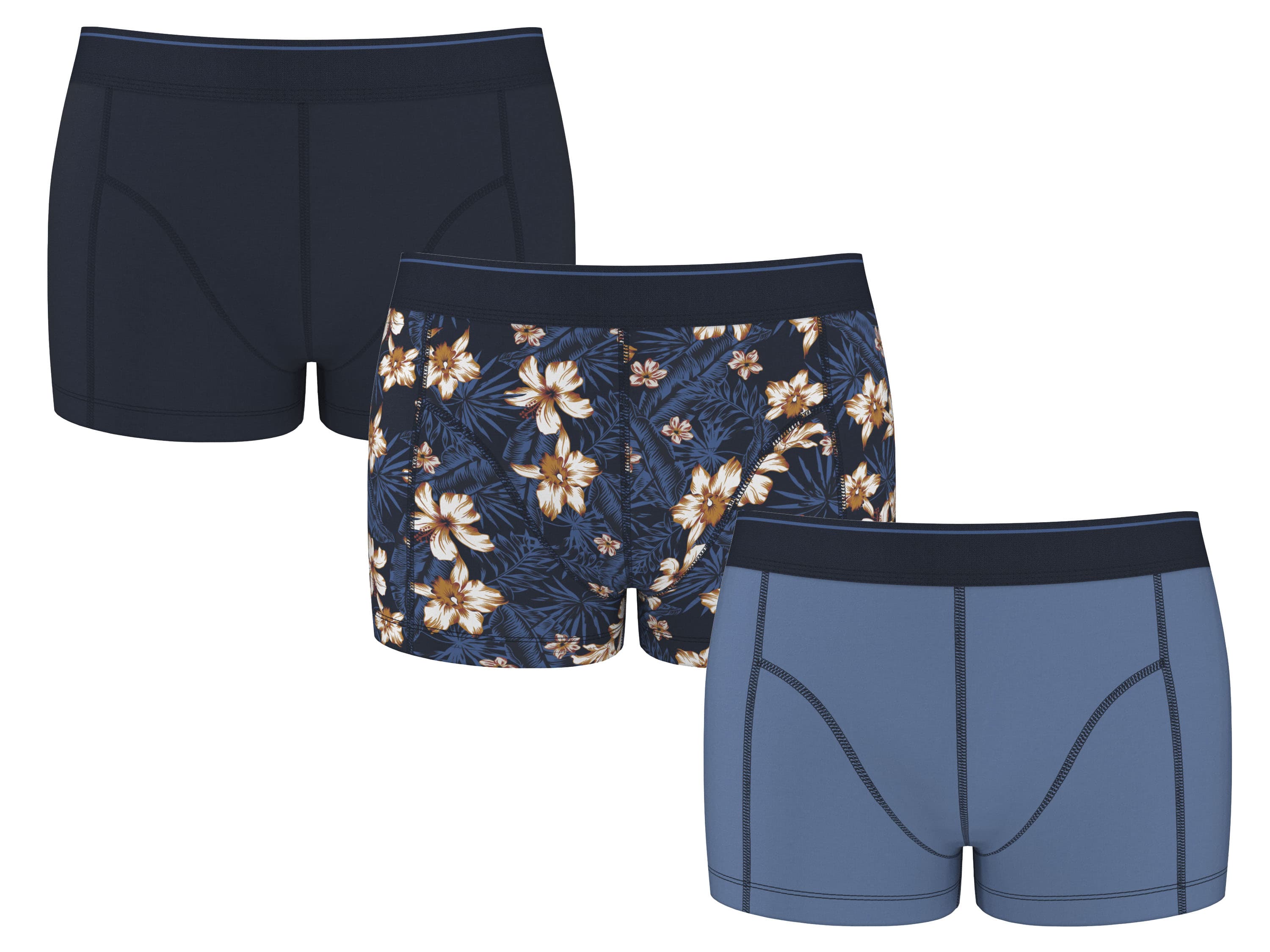 ESMARA MEN Pánske boxerky, 3 kusy (kvety/navy modrá/modrá, 5/M) 1