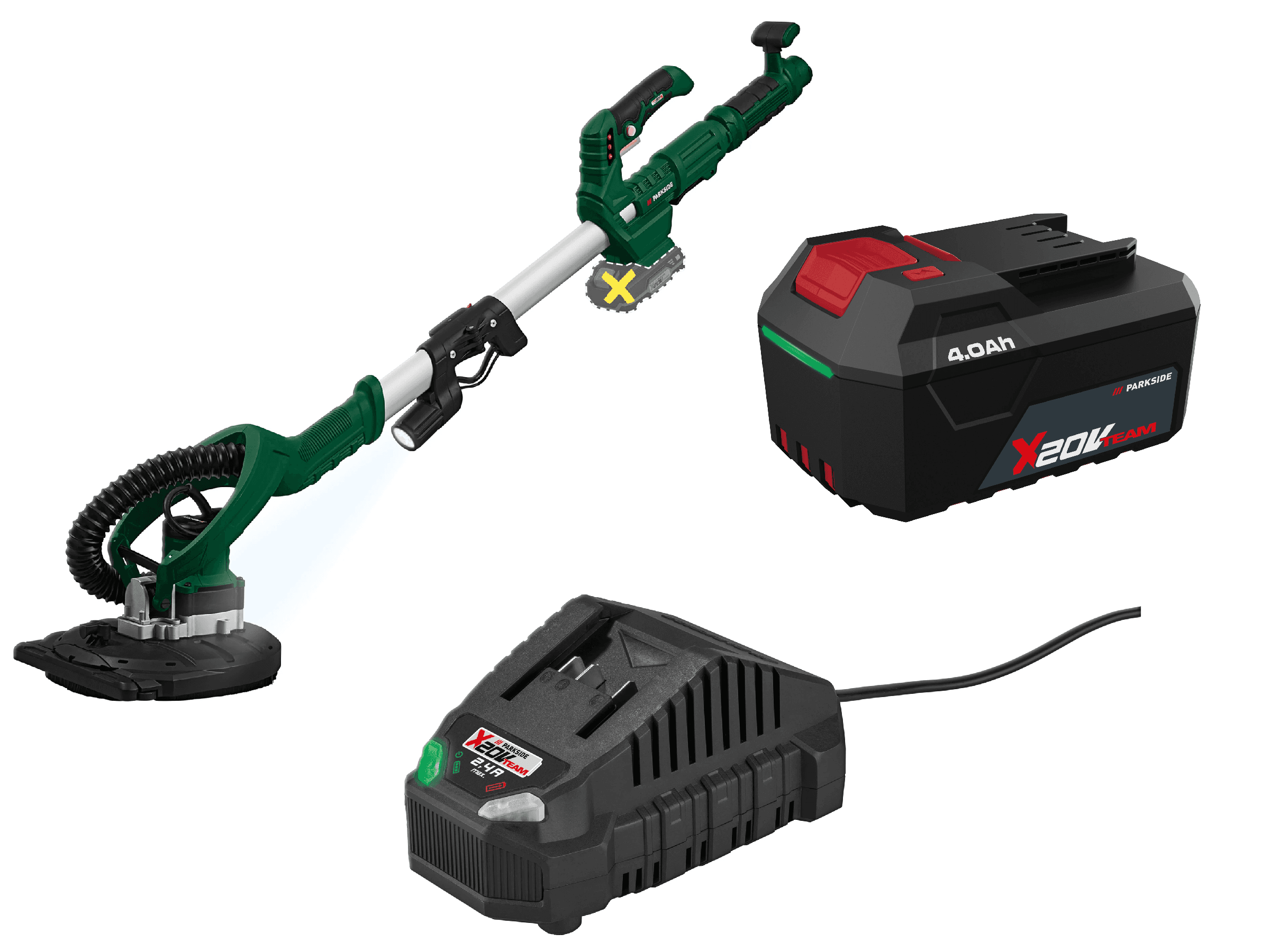 PARKSIDE® Aku nástenná a stropná brúska 20 V PWDSA 20-Li A1 + Akumulátor 20 V/4 Ah + Nabíjačka na akumulátor 20 V/2,4 A