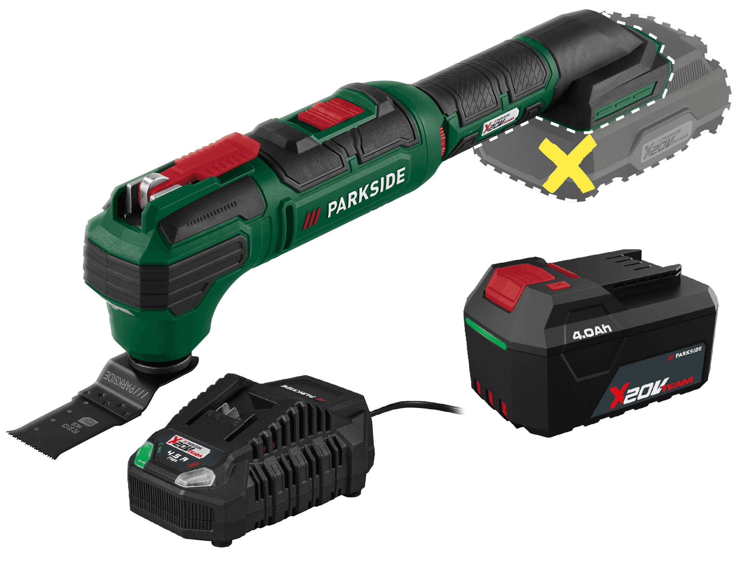 PARKSIDE® Aku multifunkčné náradie 20 V PAMFW 20 -Li C3 + Akumulátor 20 V/4 Ah + Rýchlonabíjačka 20 V/4,5 A