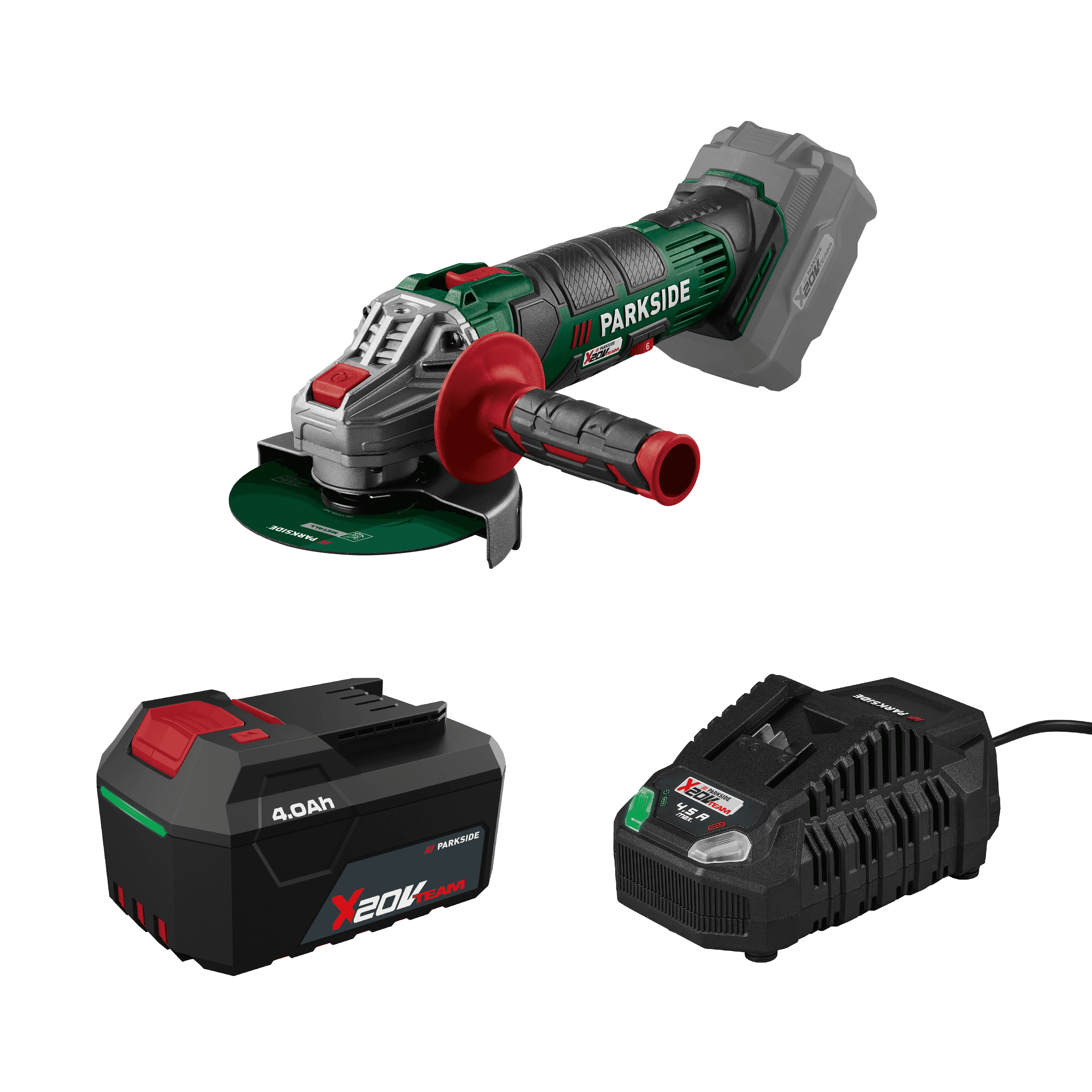 PARKSIDE® Aku uhlová brúska PWSA 20-Li G4 + Akumulátor 20 V/4 Ah PAP 204 A1 + Rýchlonabíjačka akumulátora 20 V/4,5 A PLG 20 C3 1