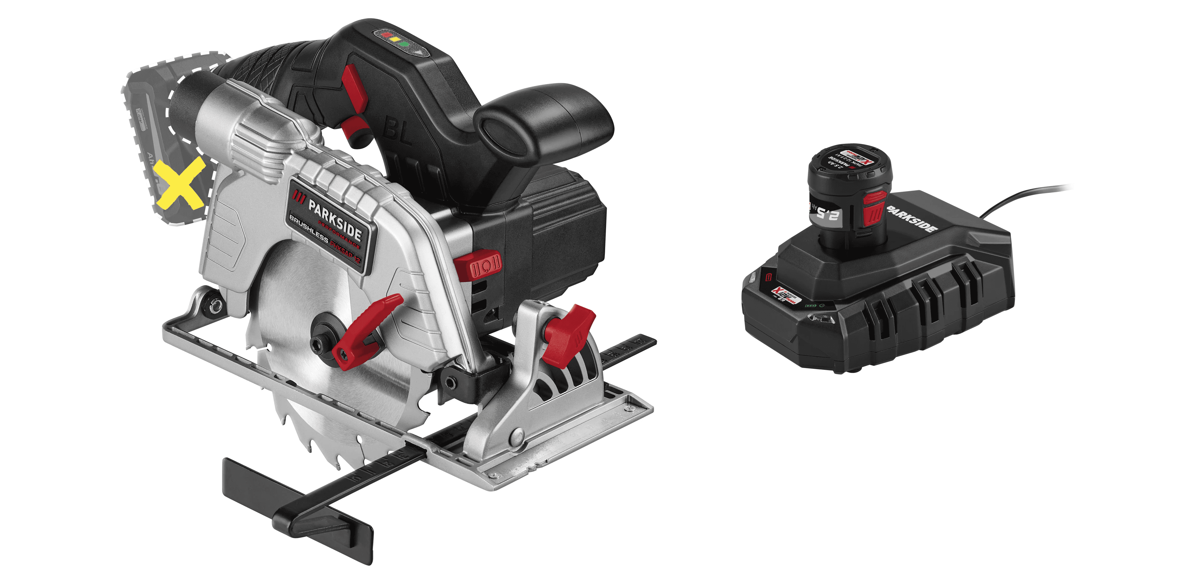 PARKSIDE PERFORMANCE® Aku ručná kotúčová píla 12 V PHKSAP 12 B2 + Akumulátor 12 V/2,5 Ah PAPK 12 2.5 B1 + Nabíjačka 6 A PLGK 12 6.0 B1