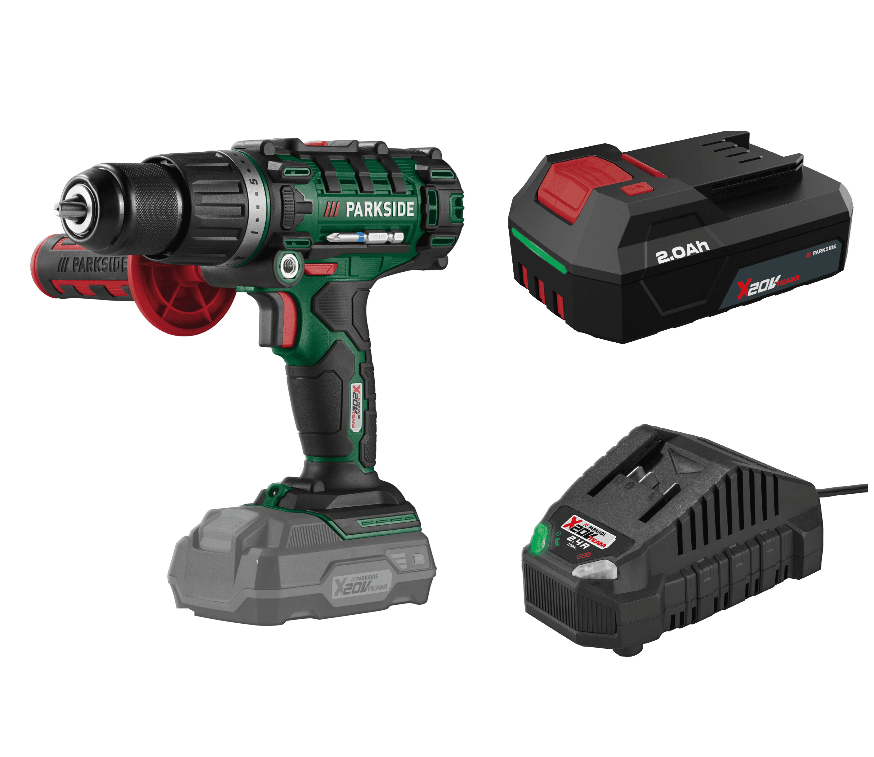 PARKSIDE® Aku príklepový vŕtací skrutkovač 20 V PSBSA 20-Li E4 + Akumulátor 20 V/2 Ah + Nabíjačka na akumulátor 20 V/2,4 A