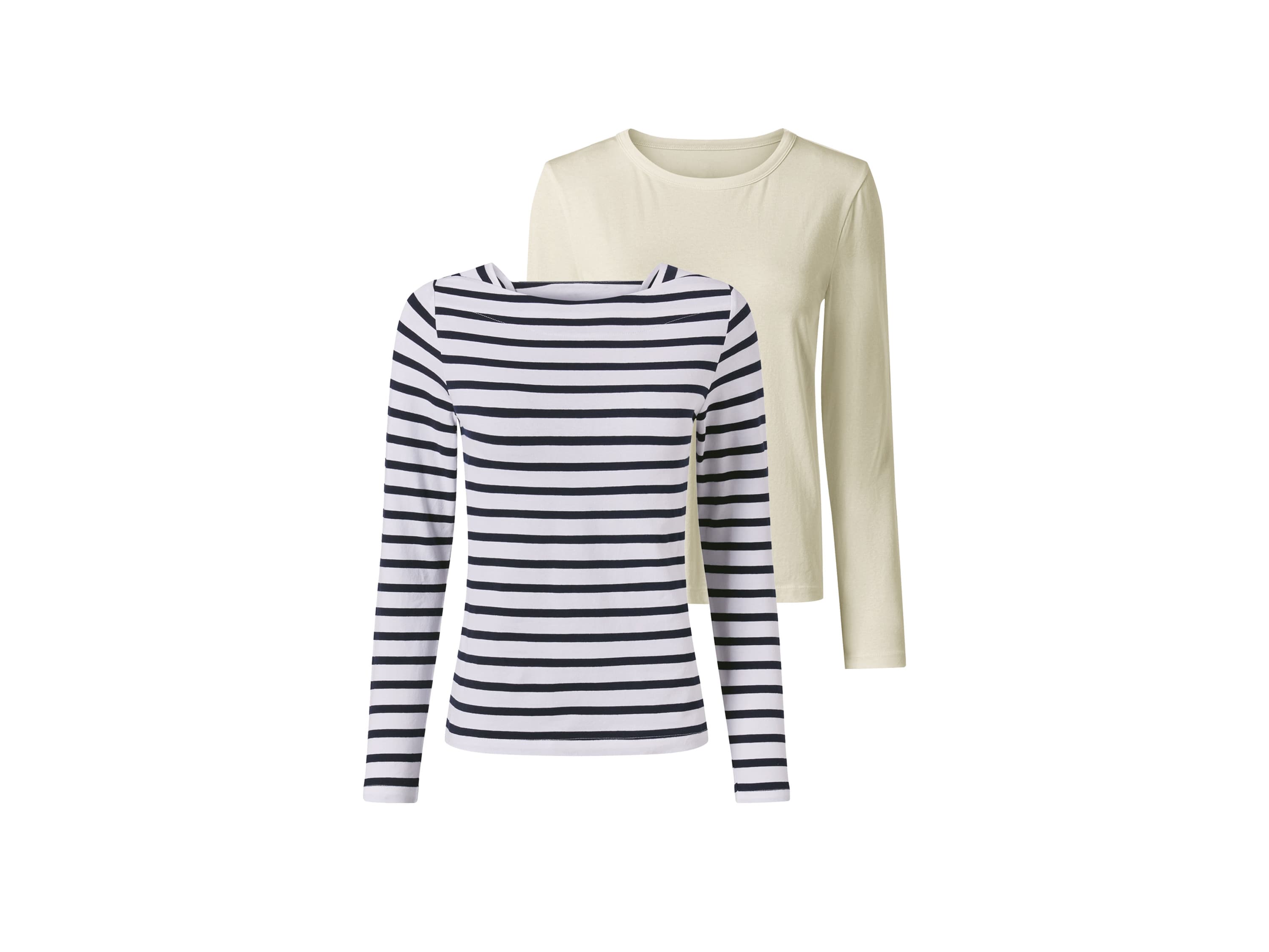 esmara® Dámske tričká s dlhým rukávom (biela/navy modrá, S (36/38))