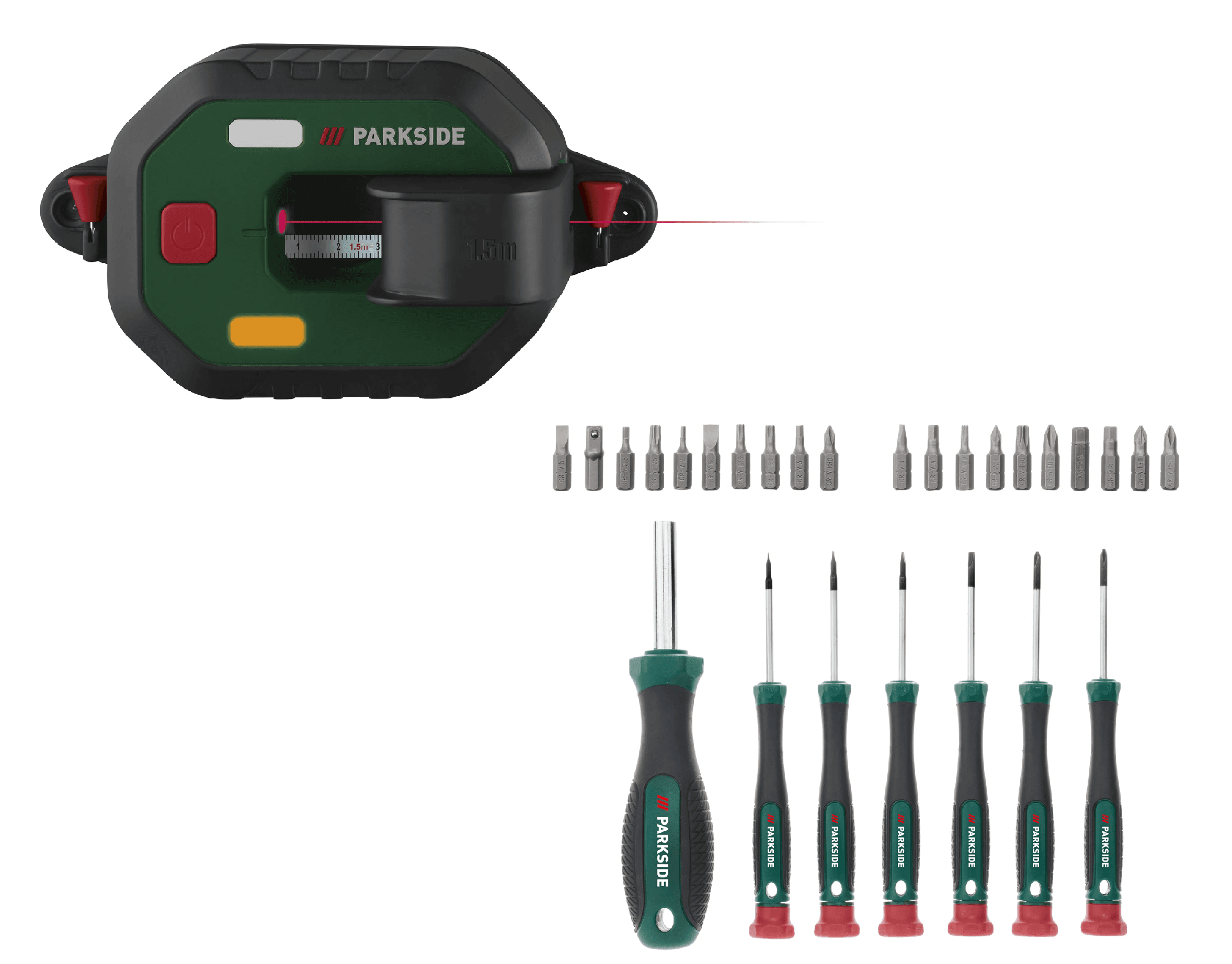 PARKSIDE® Laserová vodováha s meracím pásmom PLLM 10 A1 + Súprava skrutkovačov, 37-dielna