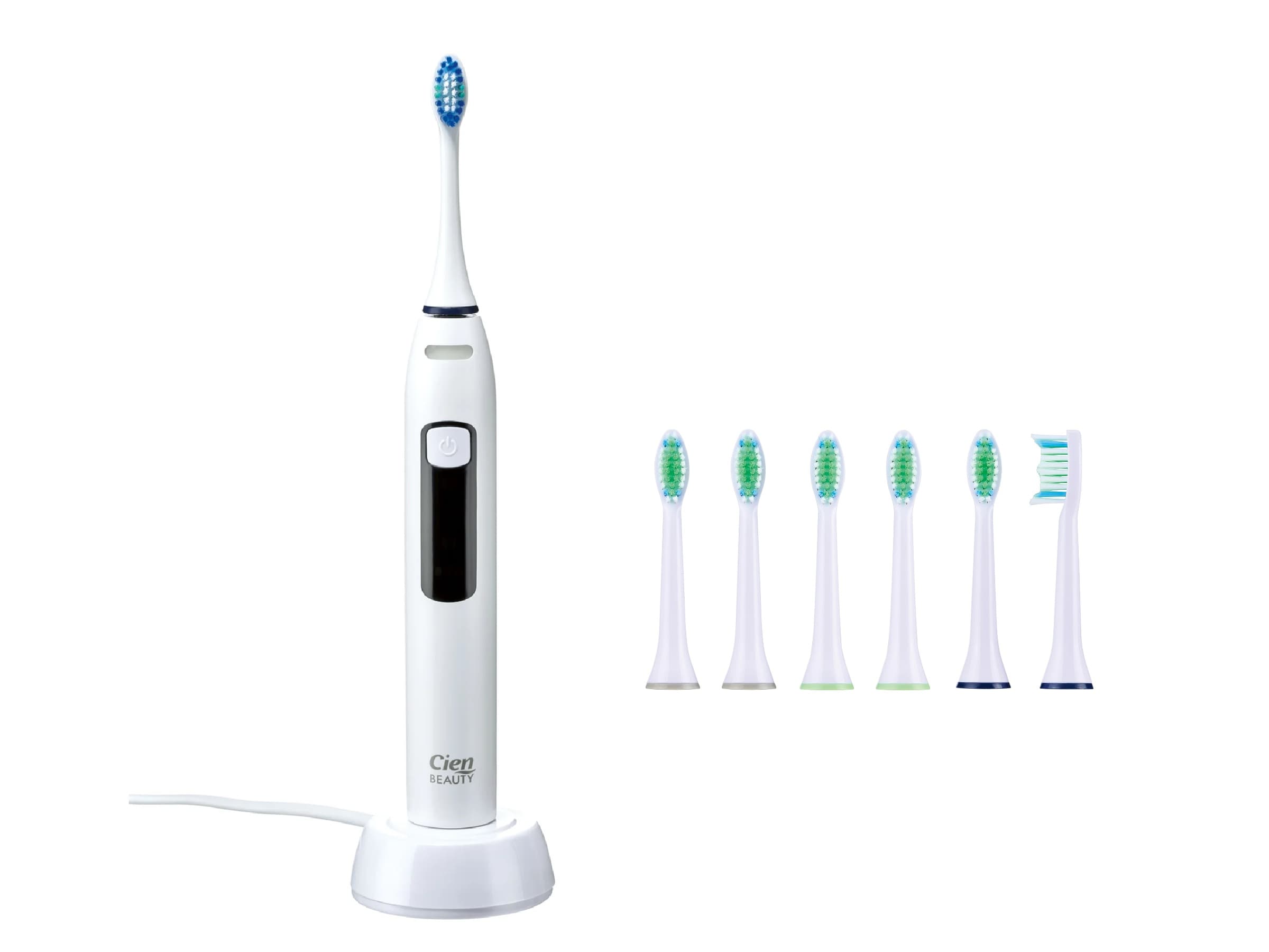 CIEN Beauty Aku sonická zubná kefka CBSZB 3.7 A1, biela + Náhradné hlavice na zubnú kefku, 6 kusov