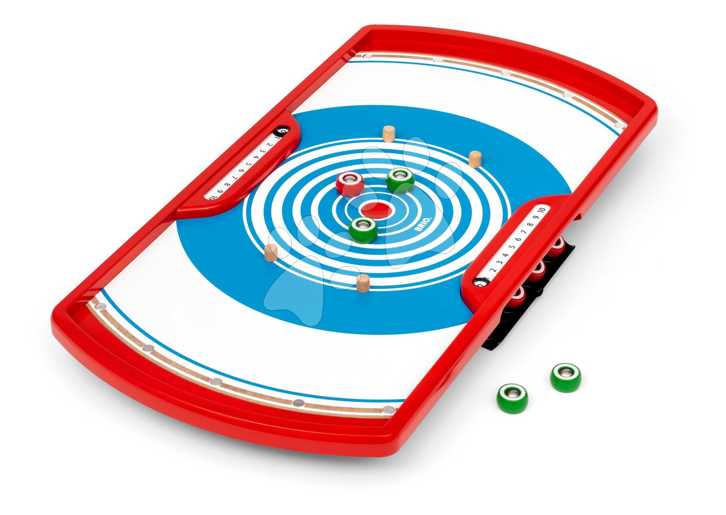Drevená hra Curling Shuffleshot BRIO s hracou doskou a 8 diskami s počítadlom bodov od 6 rokov