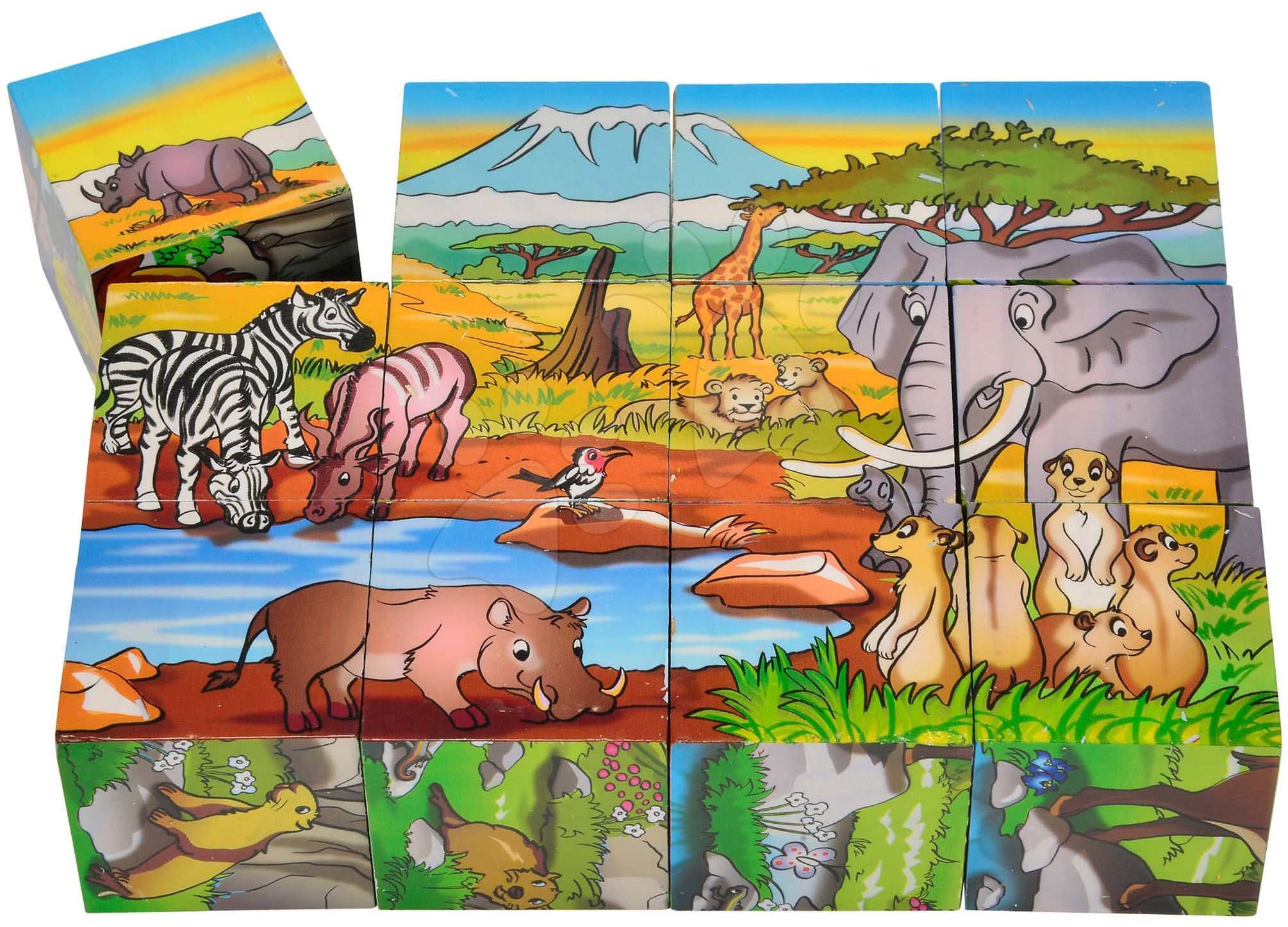 Drevené puzzle kocky Picture Cube Eichhorn 12 kociek so 6 motívmi zvieratiek 1
