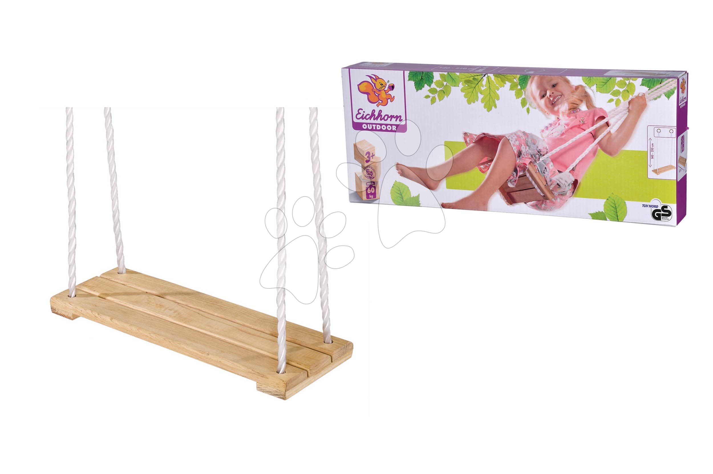 Drevená hojdačka plocha Outdoor Plank Swing Eichhorn prírodná 140-210 cm dĺžka 40*14 cm a 60 kg nosnosť 1