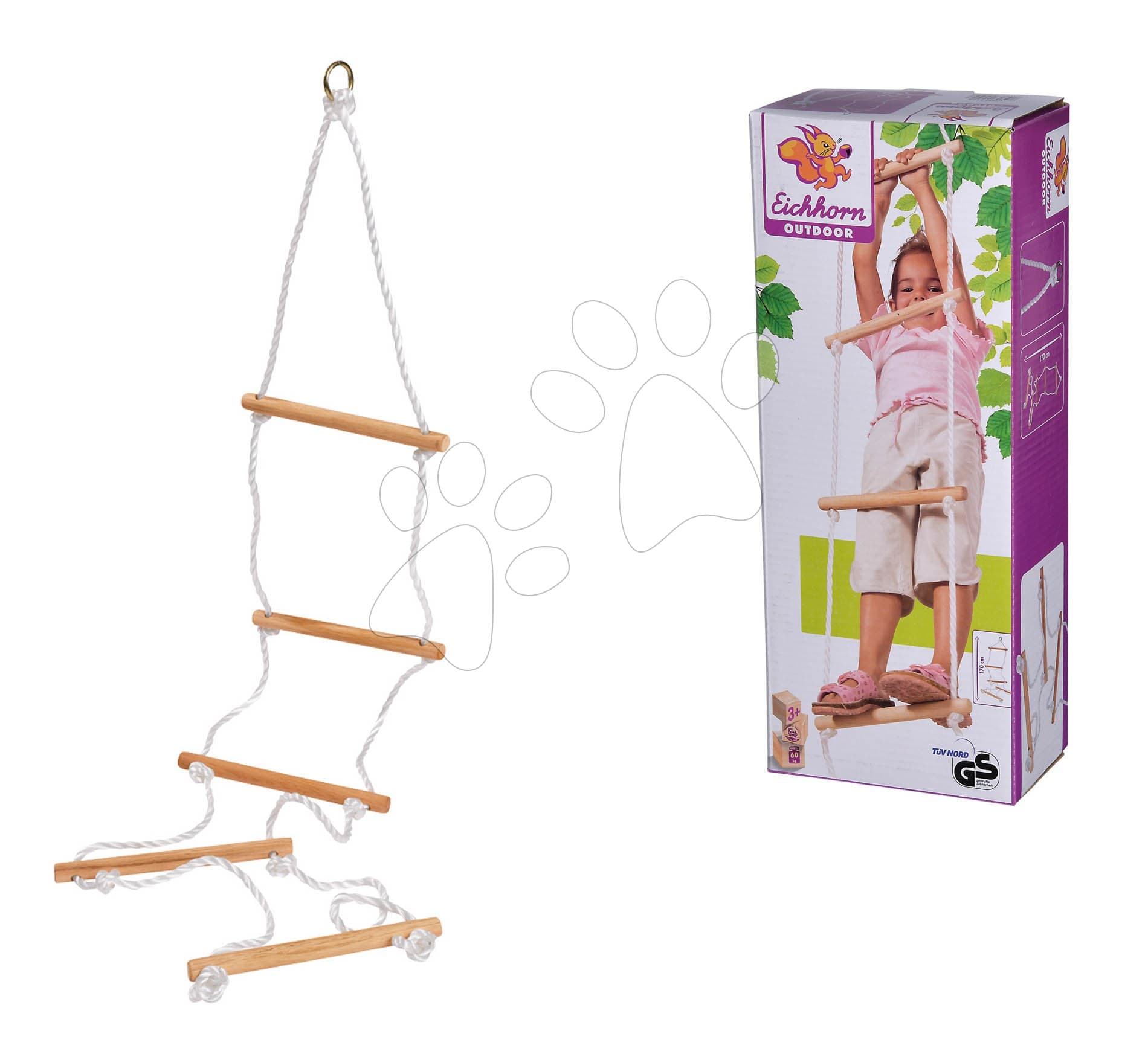 Drevený povrazový rebrík Outdoor Rope Ladder Eichhorn prírodný 170 cm dĺžka 60 kg nosnosť 1