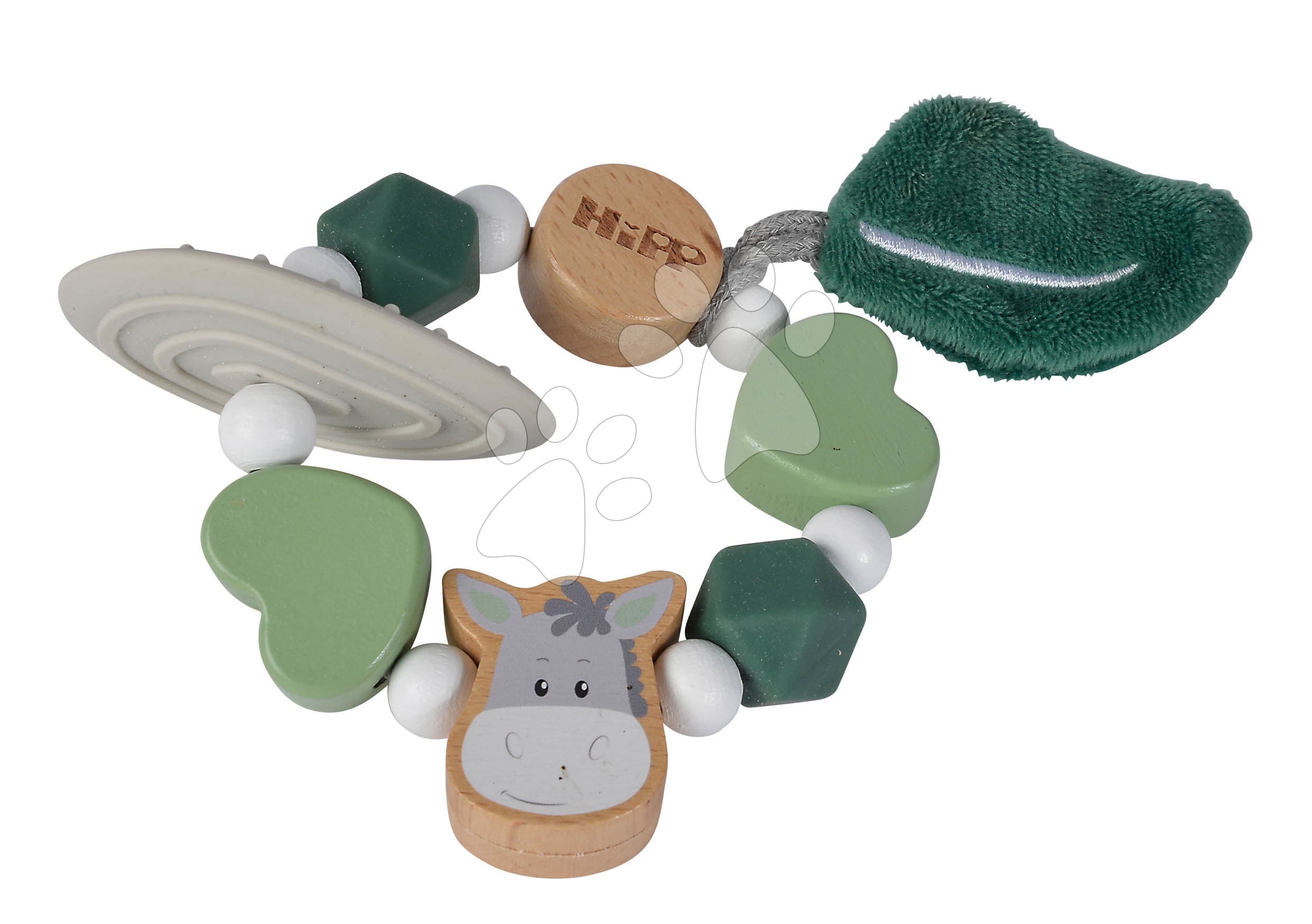 Drevené hryzátko silikónové Baby HIPP Teether Eichhorn s guličkami na krúžku od 12 mes 1