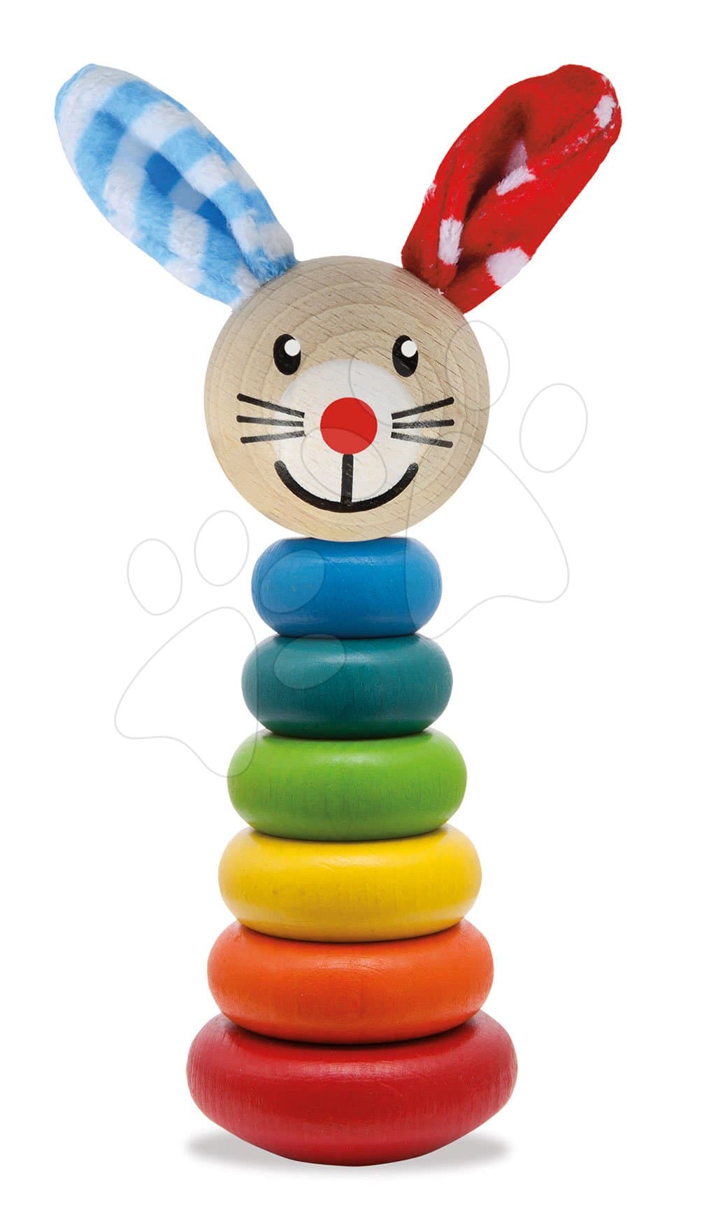 Drevený zajačik Stacking Rabbit Baby Eichhorn výška 18 cm stohovateľný s plyšovými uškami od 12 mes