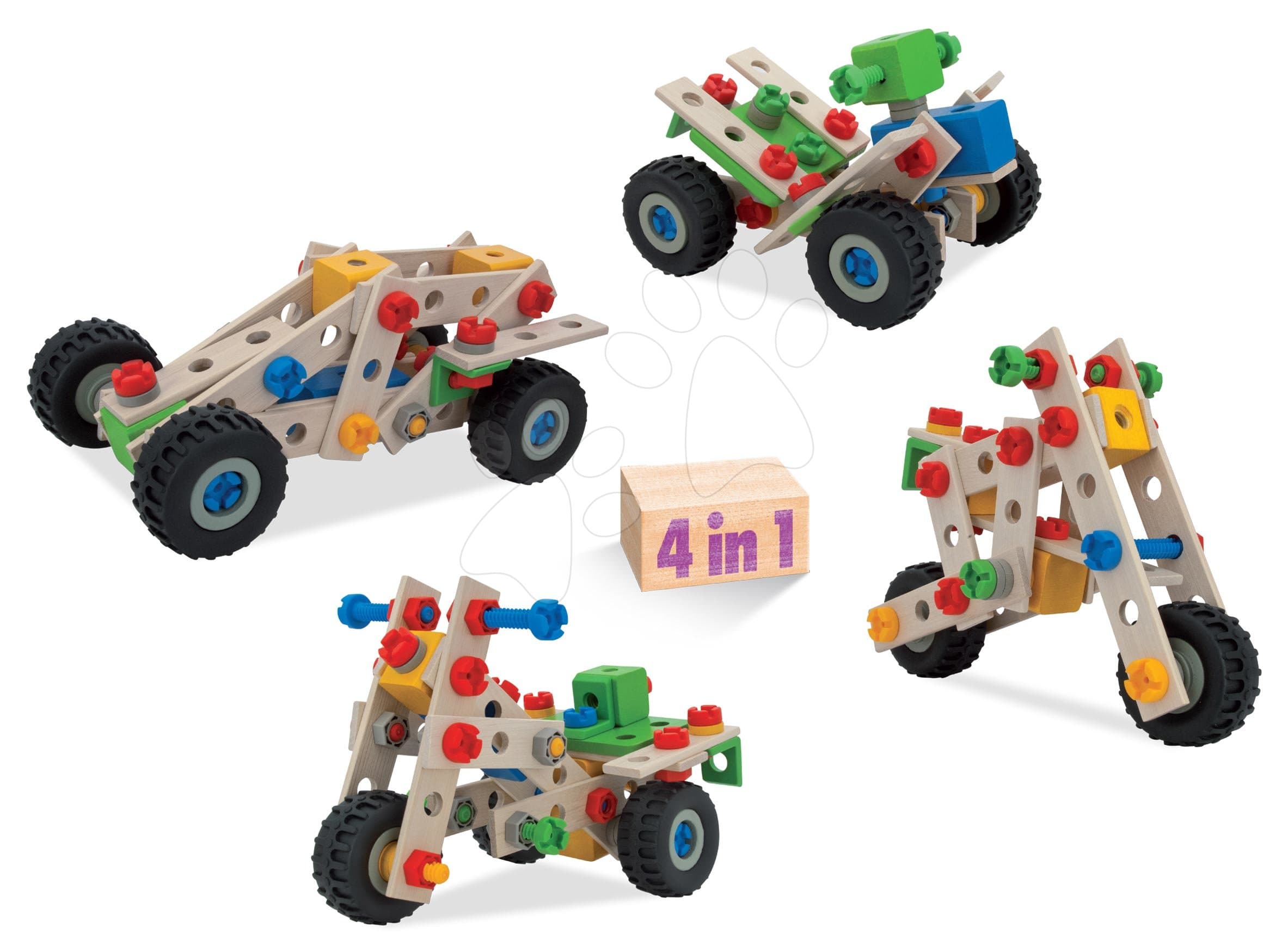 Drevená stavebnica štvorkolka Constructor Quad Eichhorn štyri modely (štvorkolka, bicykel, minibuggy, motorka) 110 dielov od 4 rokov 1