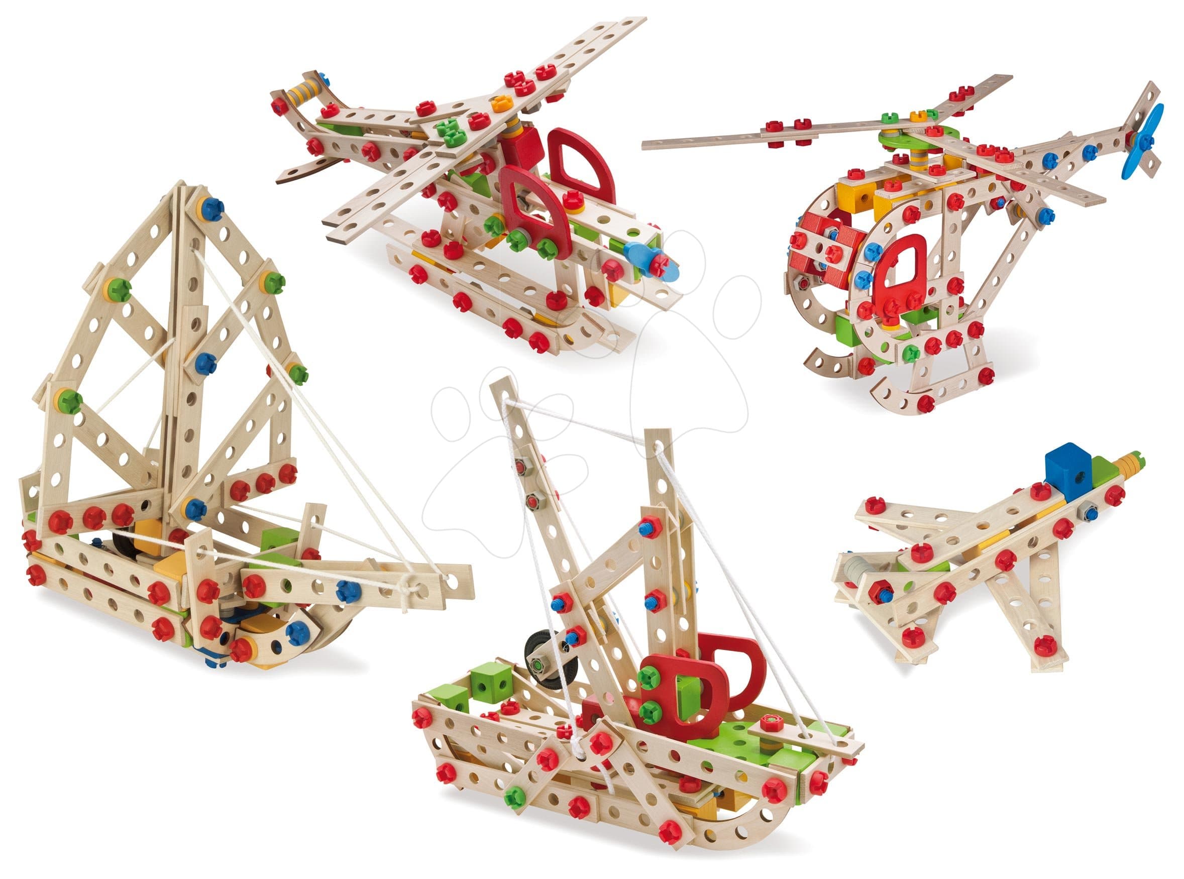 Drevená stavebnica helikoptéra Constructor Helicopter Eichhorn 5 modelov (helikoptéra, stíhačka, loď, remorkér, hydroplán) 225 dielov od 6 rokov 1