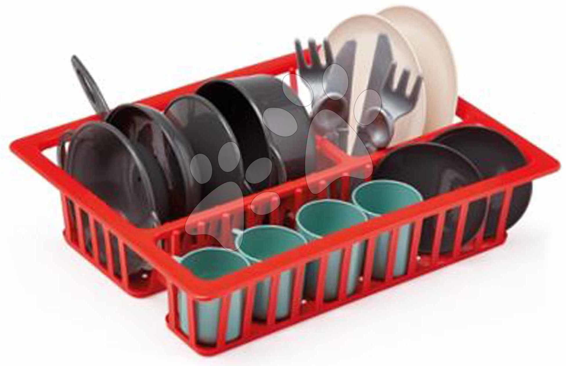 Sušička riadu Draining Board 100% Chef Écoiffier 25 cm s taniermi pohármi a príbormi 19 dielov od 18 mes