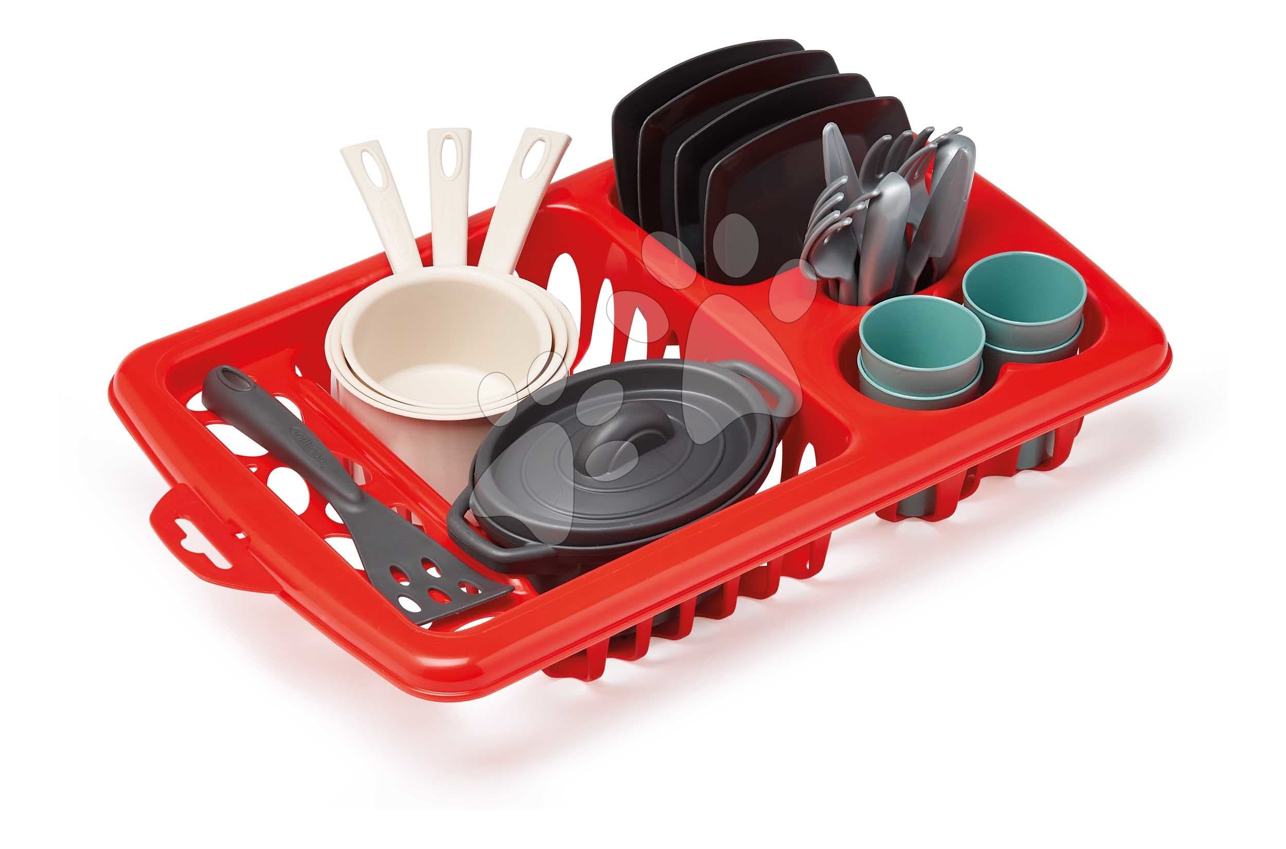 Sušička riadu s obedovou súpravou Draining Board 100% Chef Écoiffier 34 cm s taniermi pohármi a príbormi 21 dielov od 18 mes