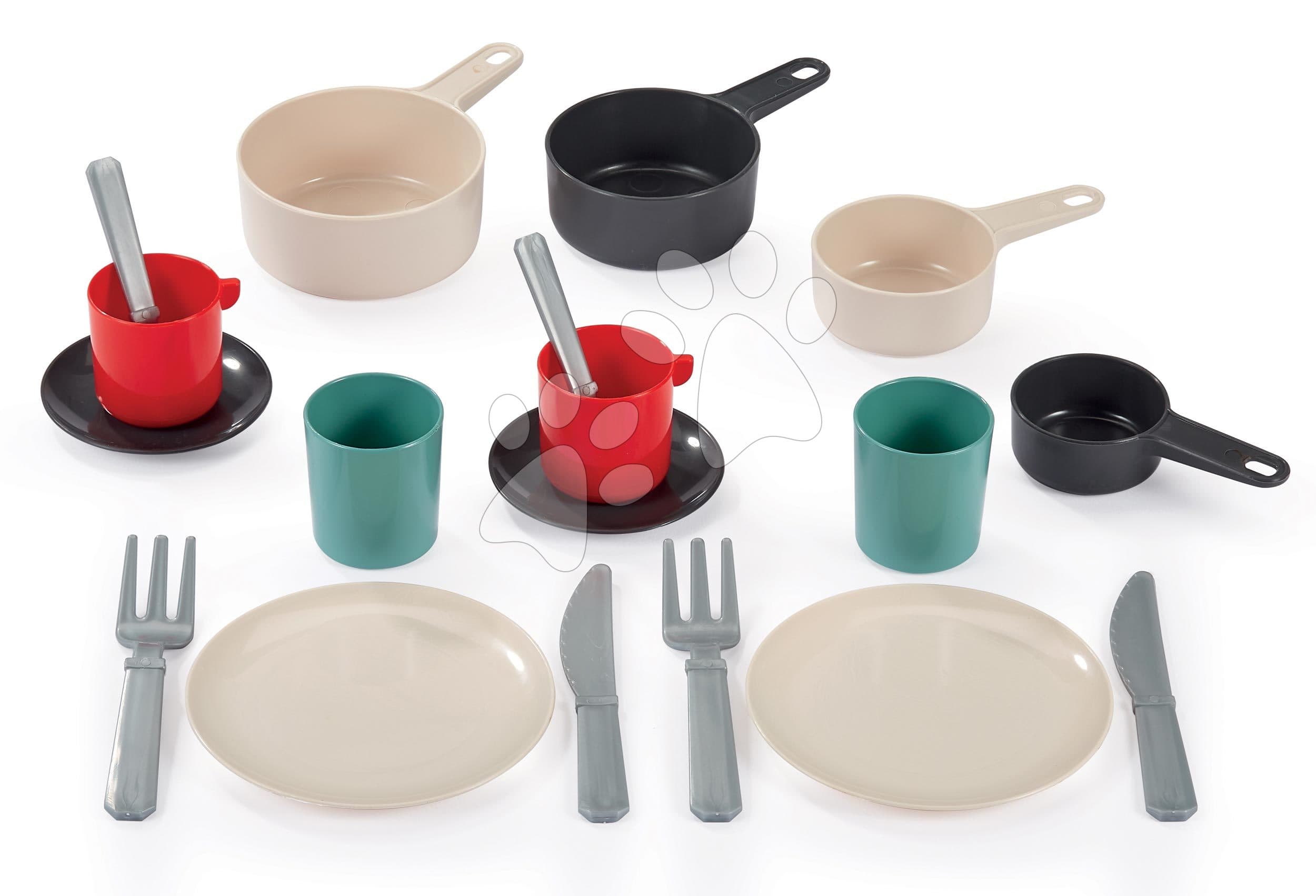 Panvica s obedovou súpravou 100% Chef Écoiffier 32 cm s hrncami taniermi príbormi šálkami 18 dielov od 18 mes