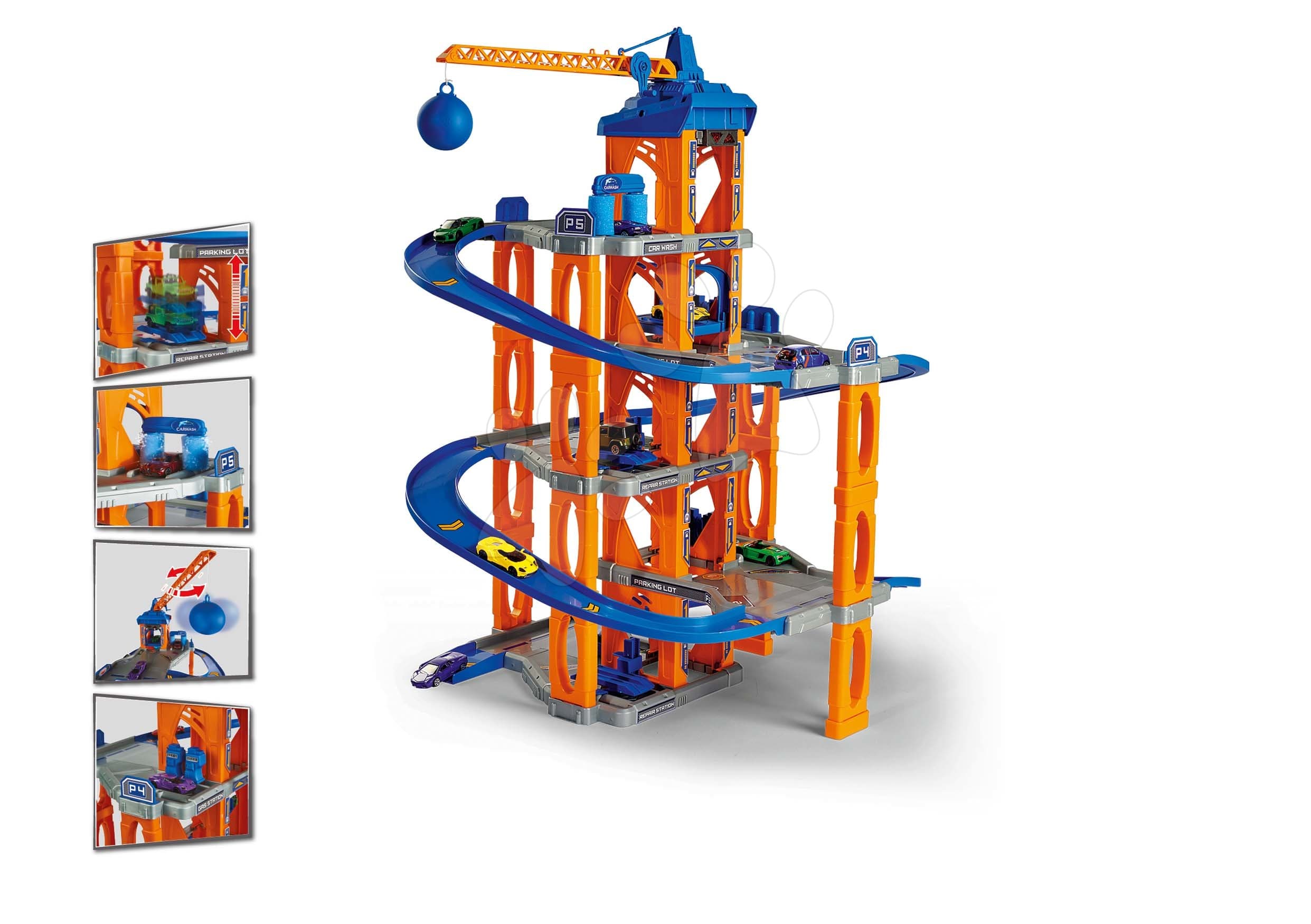Garáž 5 poschodová Motor Lift Center Majorette so žeriavom a výťahom 5 autíčok od 5 rokov 1