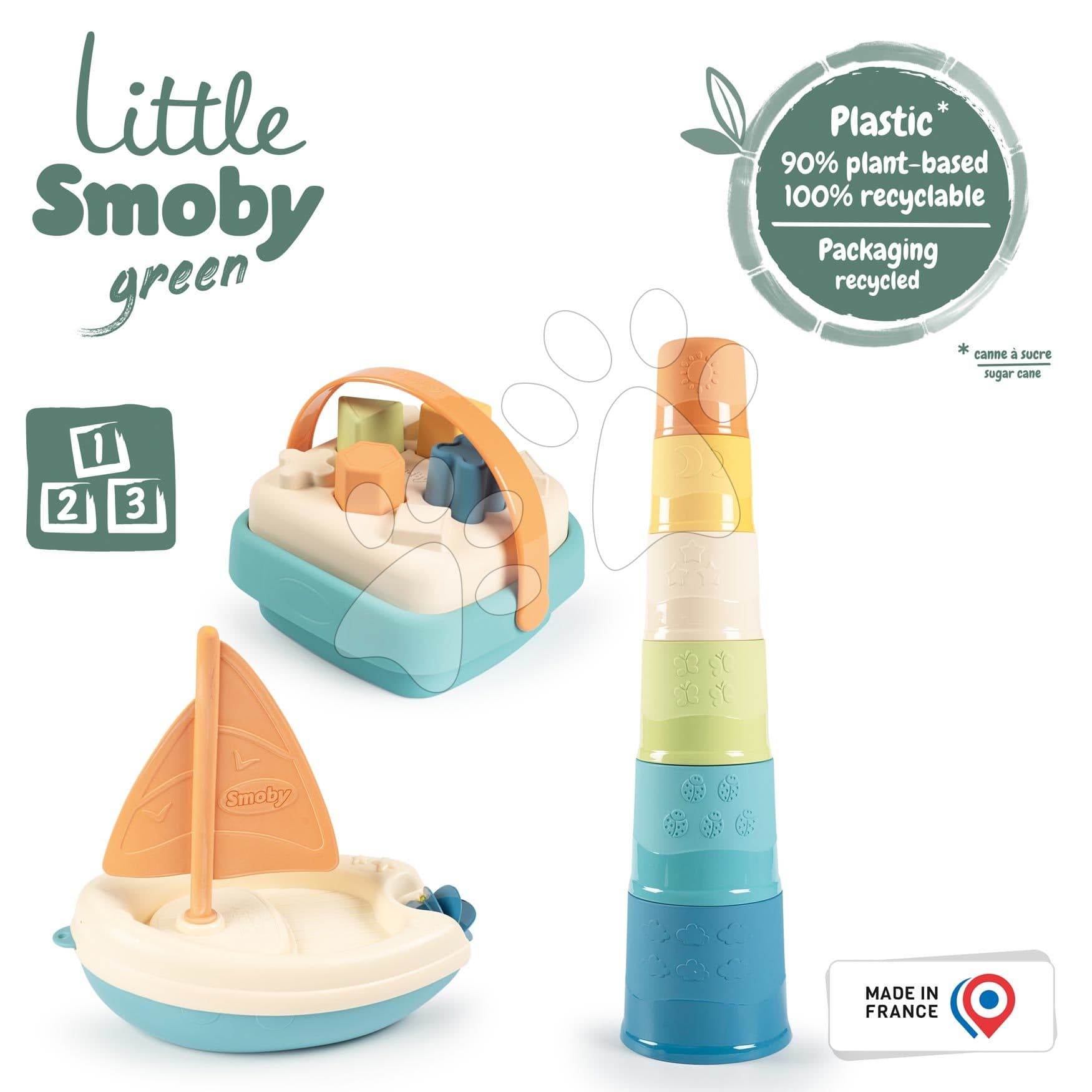 Plachetnica s didaktickým košíkom a vežou z cukrovej trstiny Bio Sugar Cane Little Smoby Green 100% recyklovateľné od 12 mes 1
