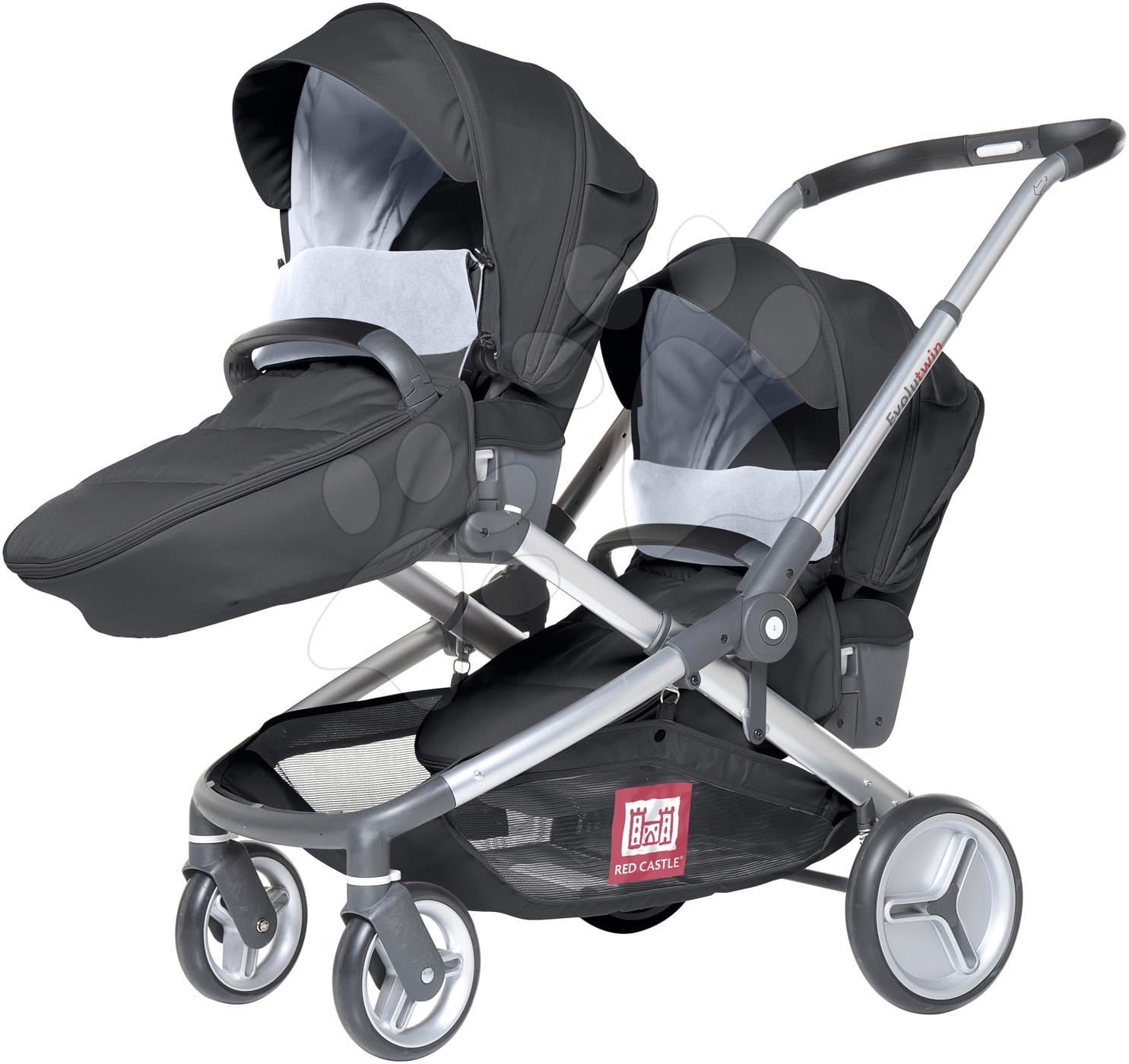 Red Castle kočík Evolutwin® pre 2 deti čierny, polohovateľný s kompletnou výbavou a pršiplášťom 142009