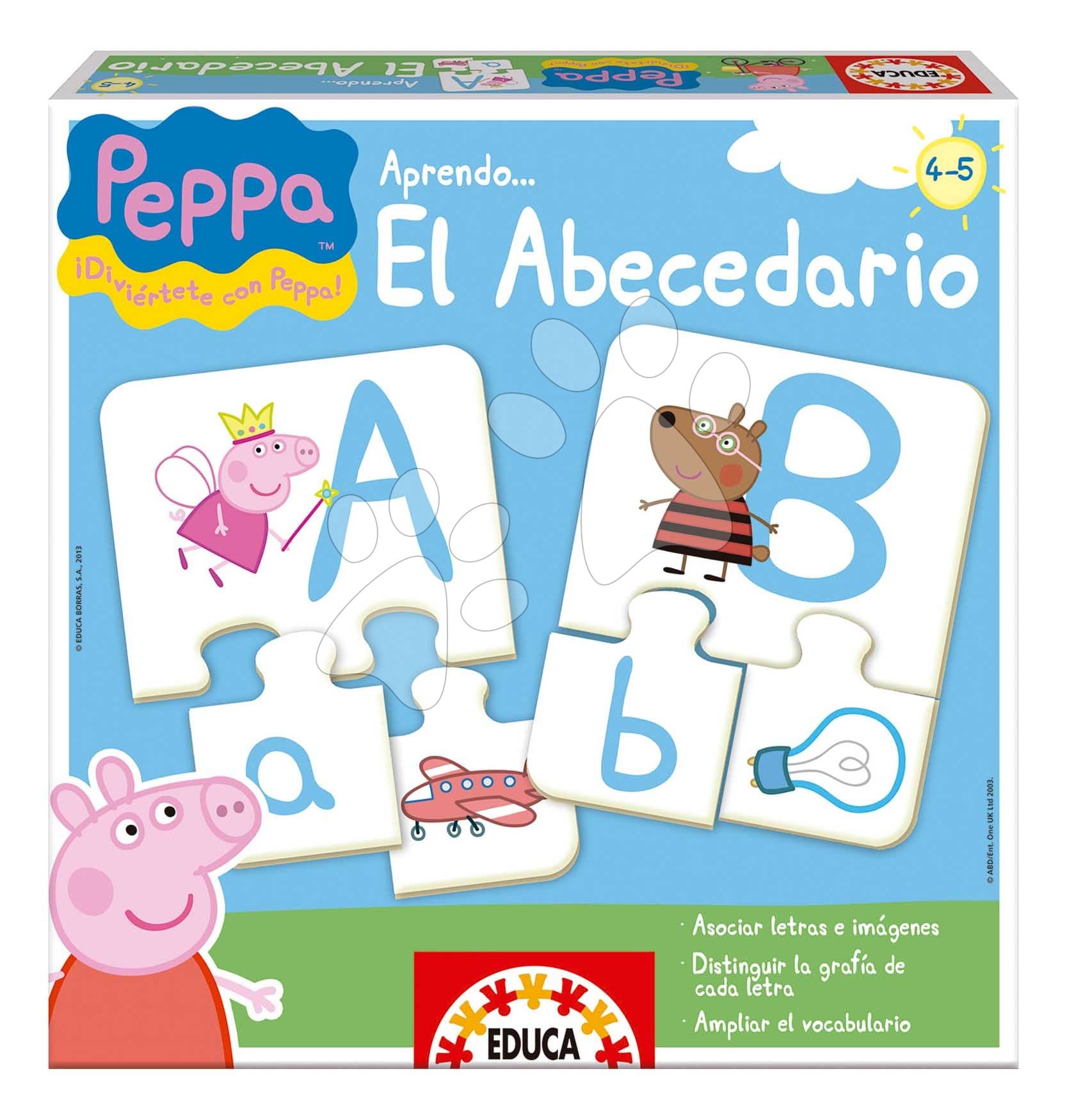 Náučná hra Učíme sa abecedu Peppa Pig Educa 27 obrázkov 81 dielov v španielčine od 4 rokov 1