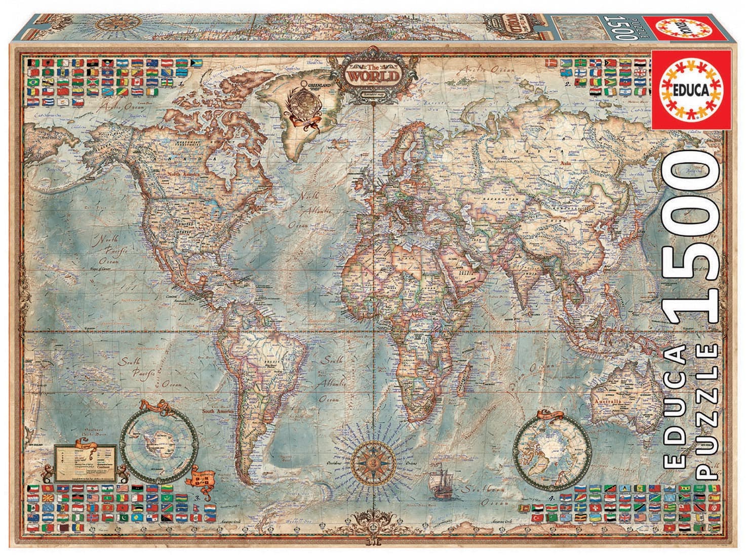 Educa Puzzle Politická mapa sveta 1 500 dielov 16005 farebné 1