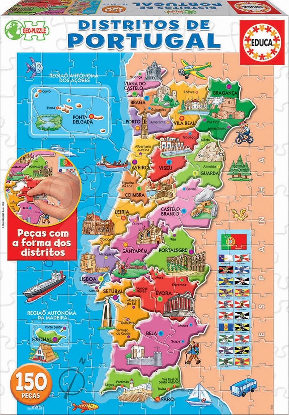 Puzzle Mapa Portugalska s monumentami Educa 150 dielov od 7 rokov 1