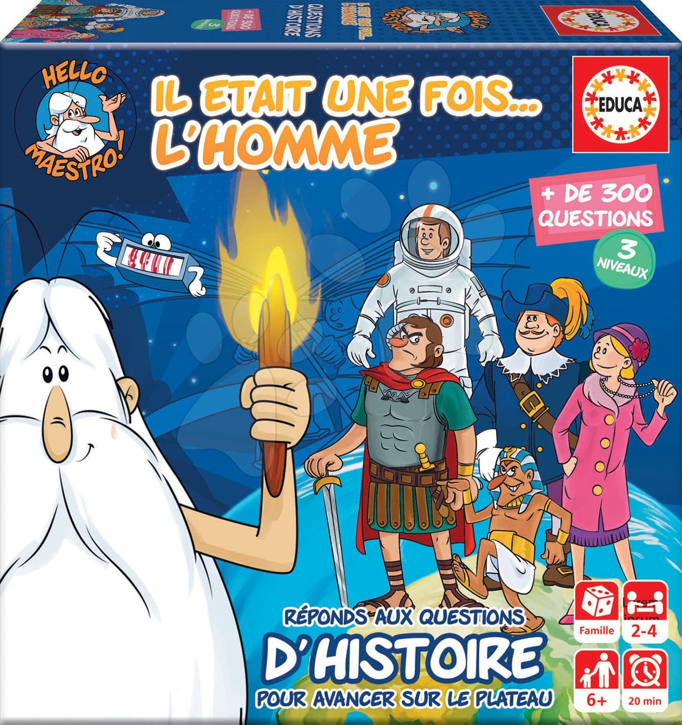 Spoločenská hra Hello Maestro L'Homme D'Histoire Educa francúzsky pre 2-4 hráčov od 6 rokov 1