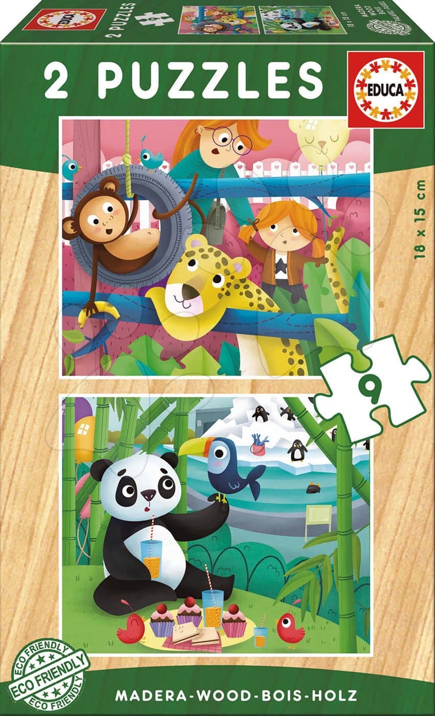 Educa detské drevené puzzle Zoo Zvieratká 2x9 dielov 17616