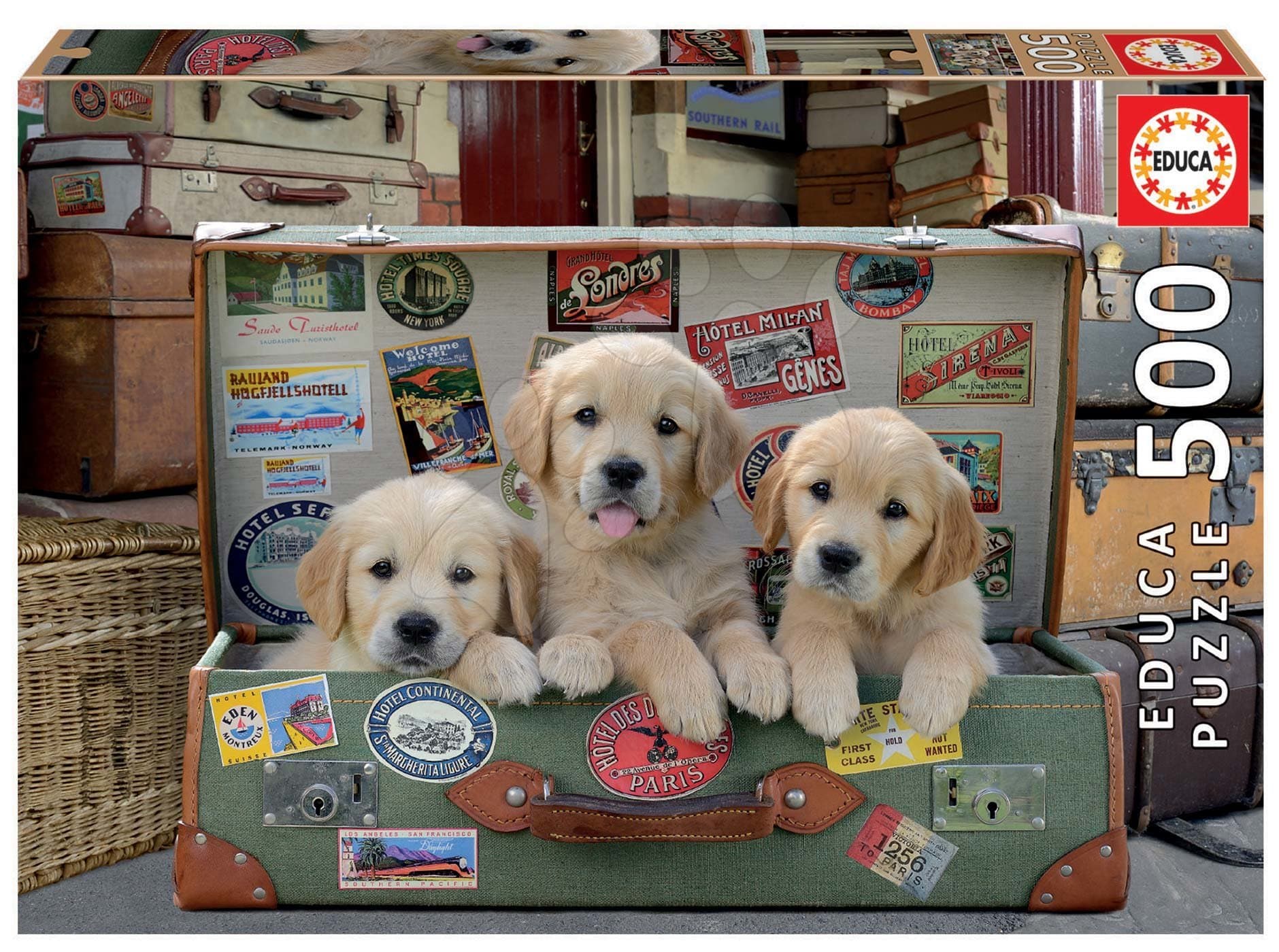 Educa puzzle Pupies in the Luggage 500 dielov a fix lepidlo 17645 1