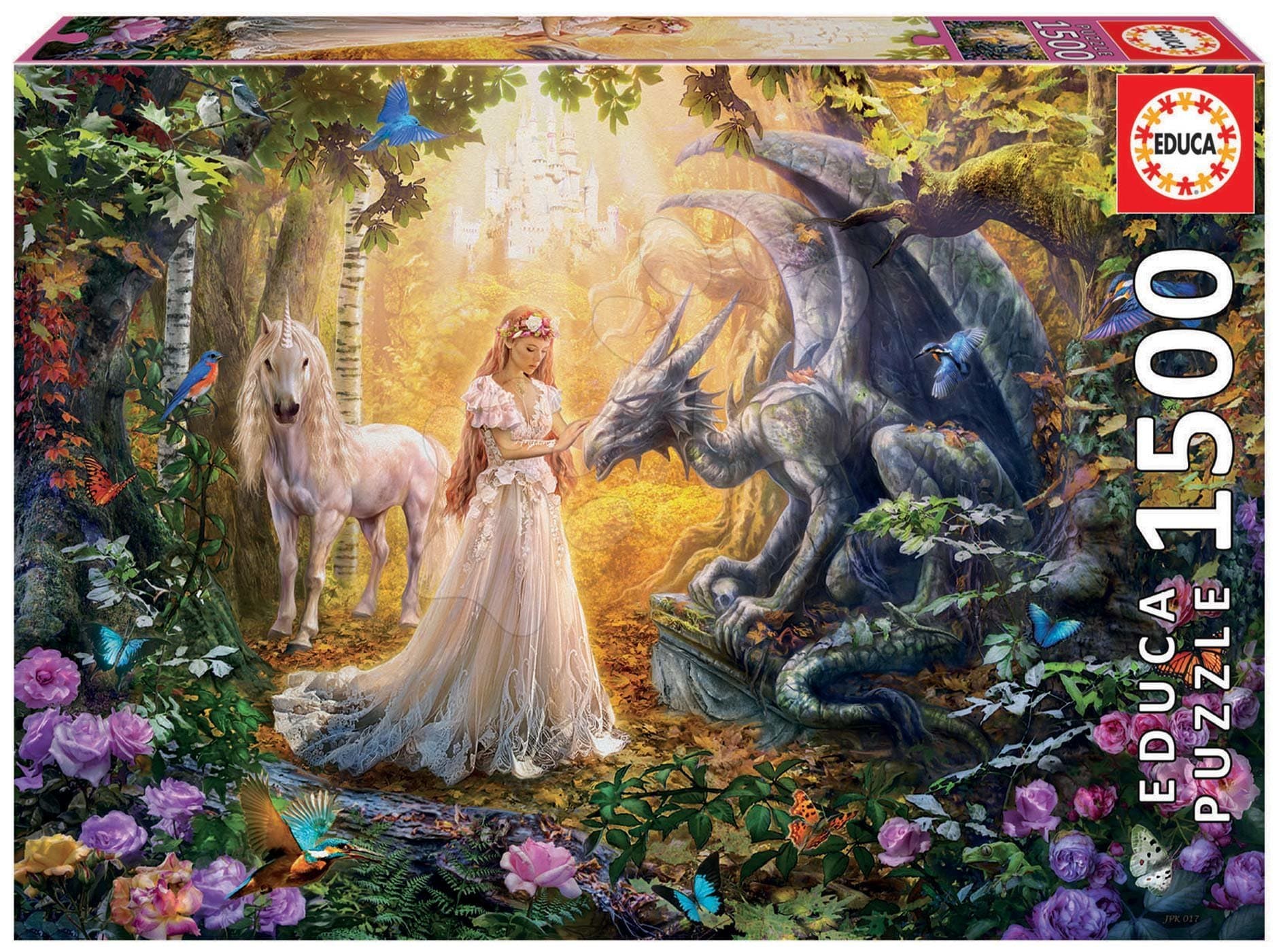 Educa puzzle Dragon, Princess and Unicorn 1500 dielov a fix lepidlo 17696 1