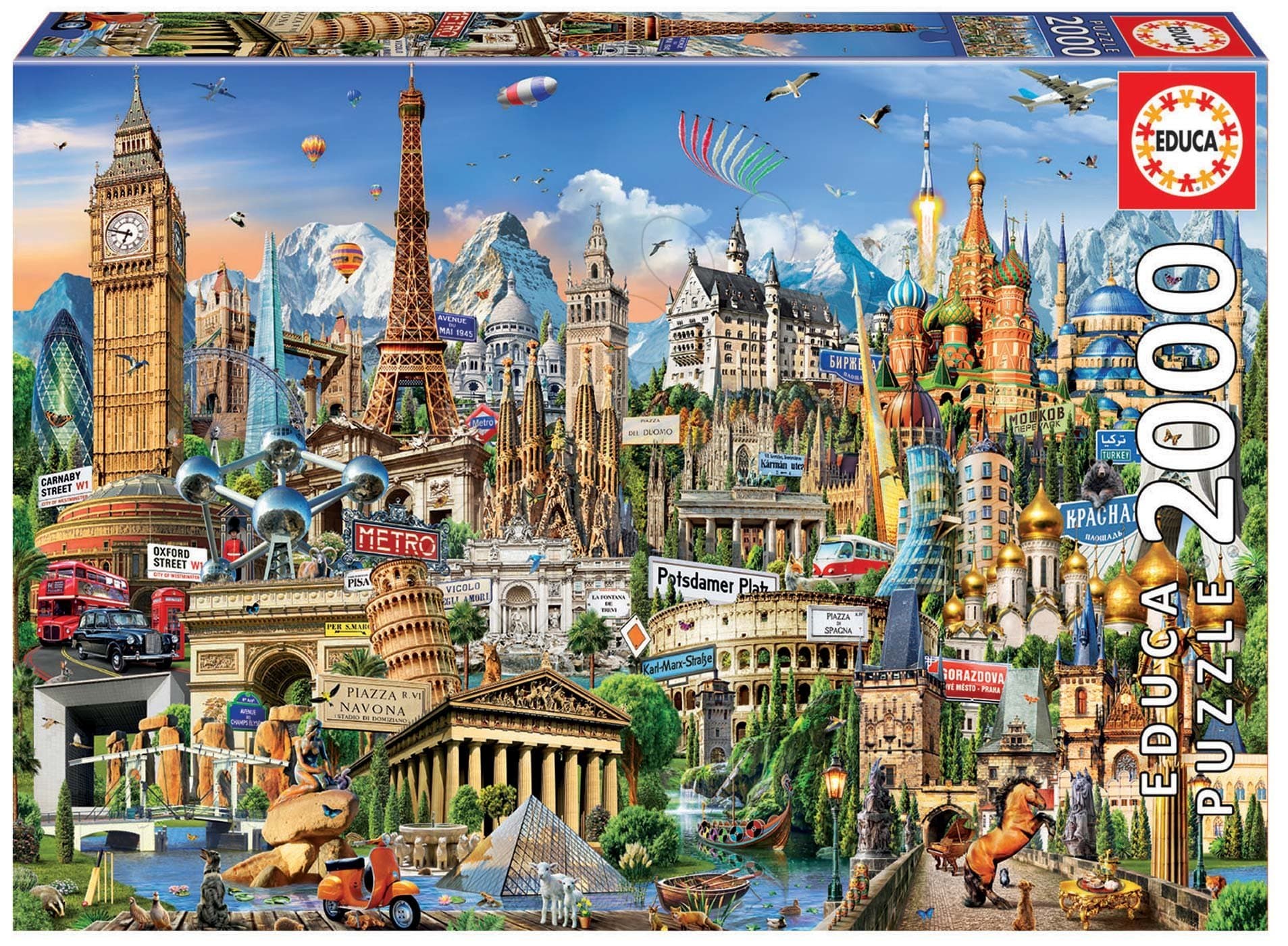 Educa puzzle Europe Landmarks 2000 dielov a fix lepidlo 17697 1